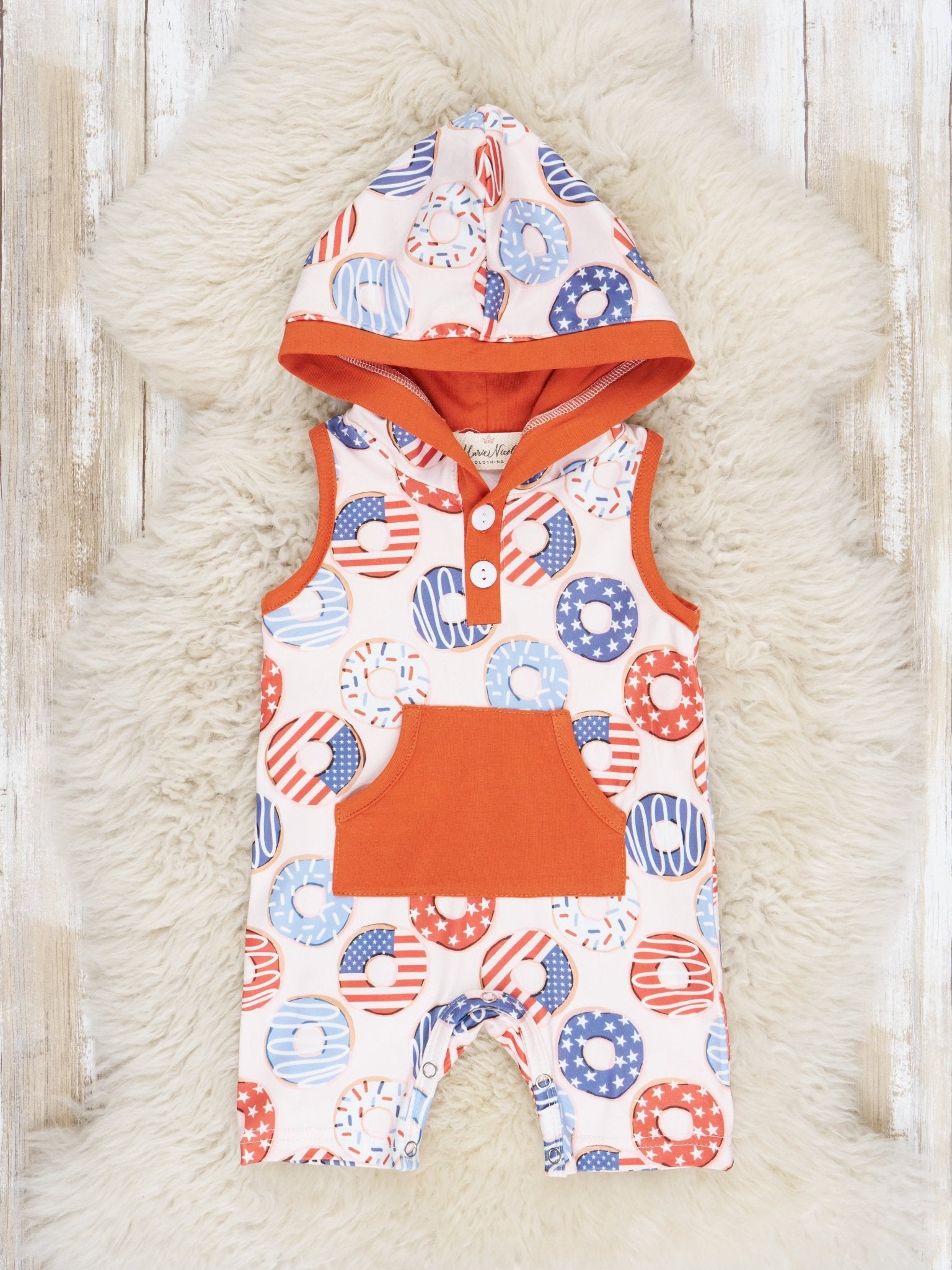 Patriotic Donut Hooded Romper - Marie Nicole Clothing