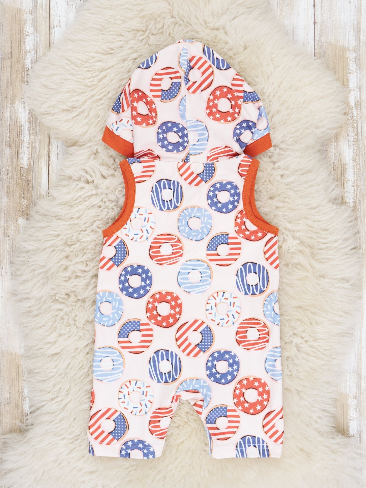 Patriotic Donut Hooded Romper - Marie Nicole Clothing