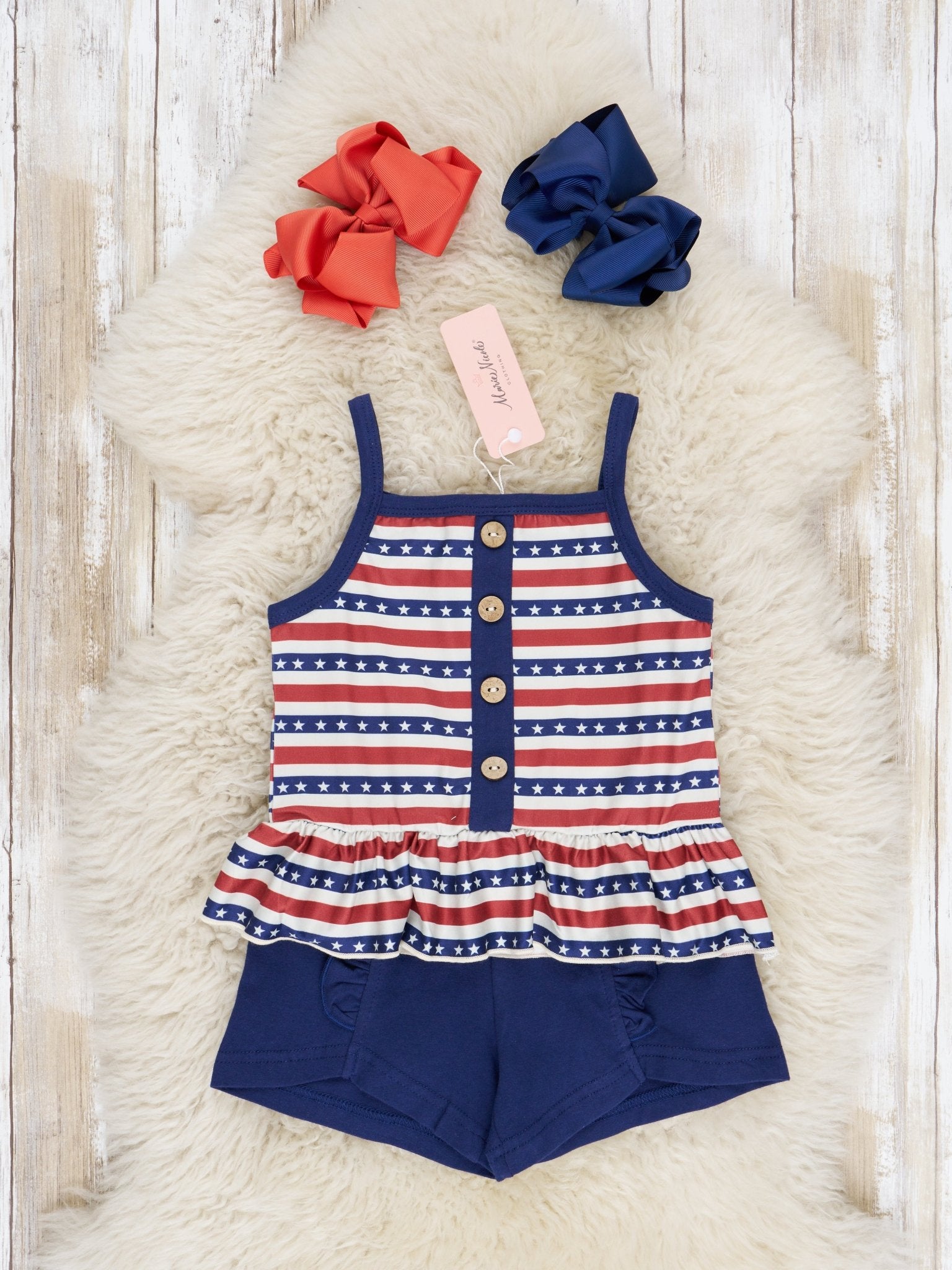 Navy Stars & Stripes Ruffle Outfit - Marie Nicole Clothing