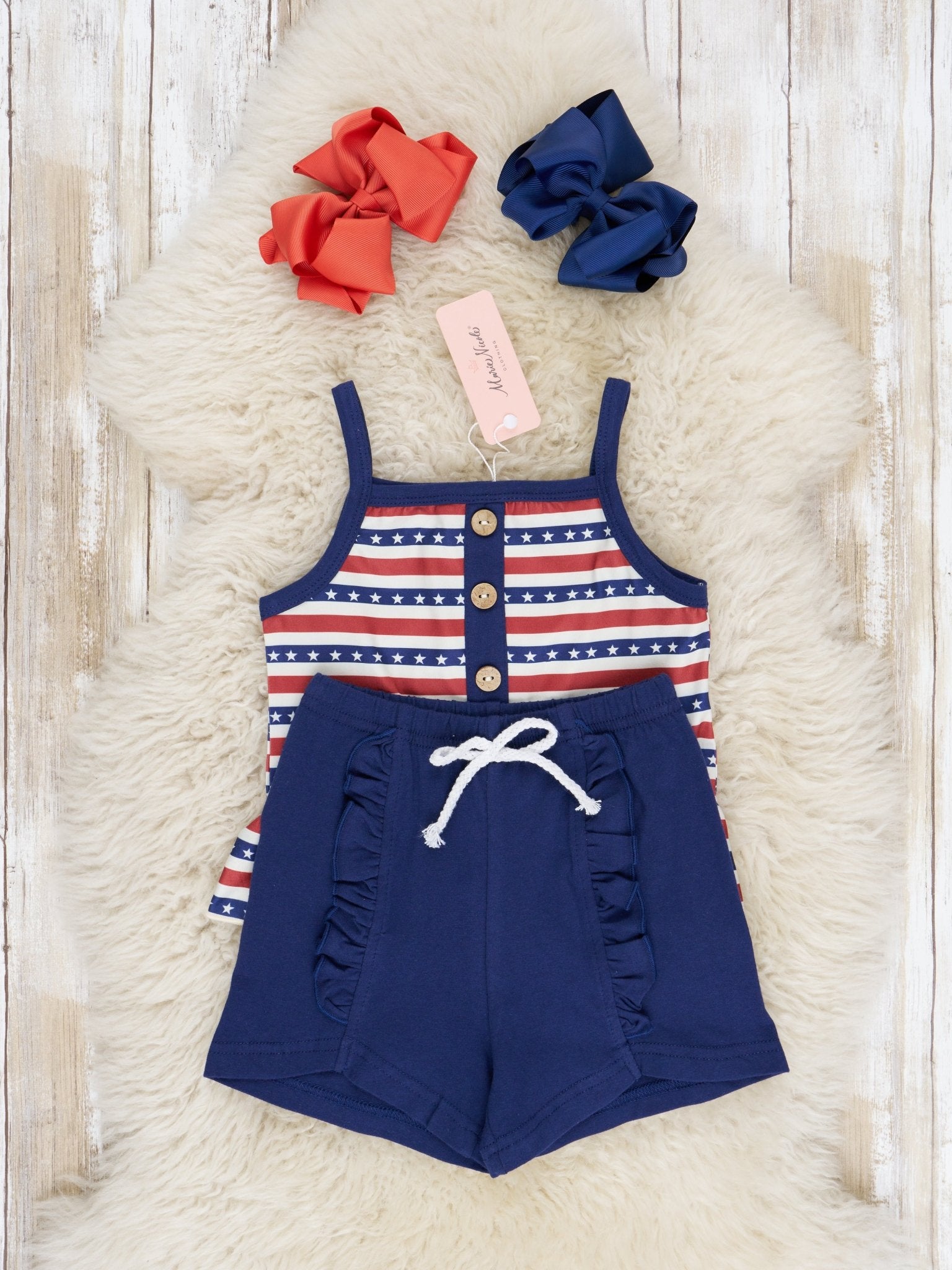 Navy Stars & Stripes Ruffle Outfit - Marie Nicole Clothing