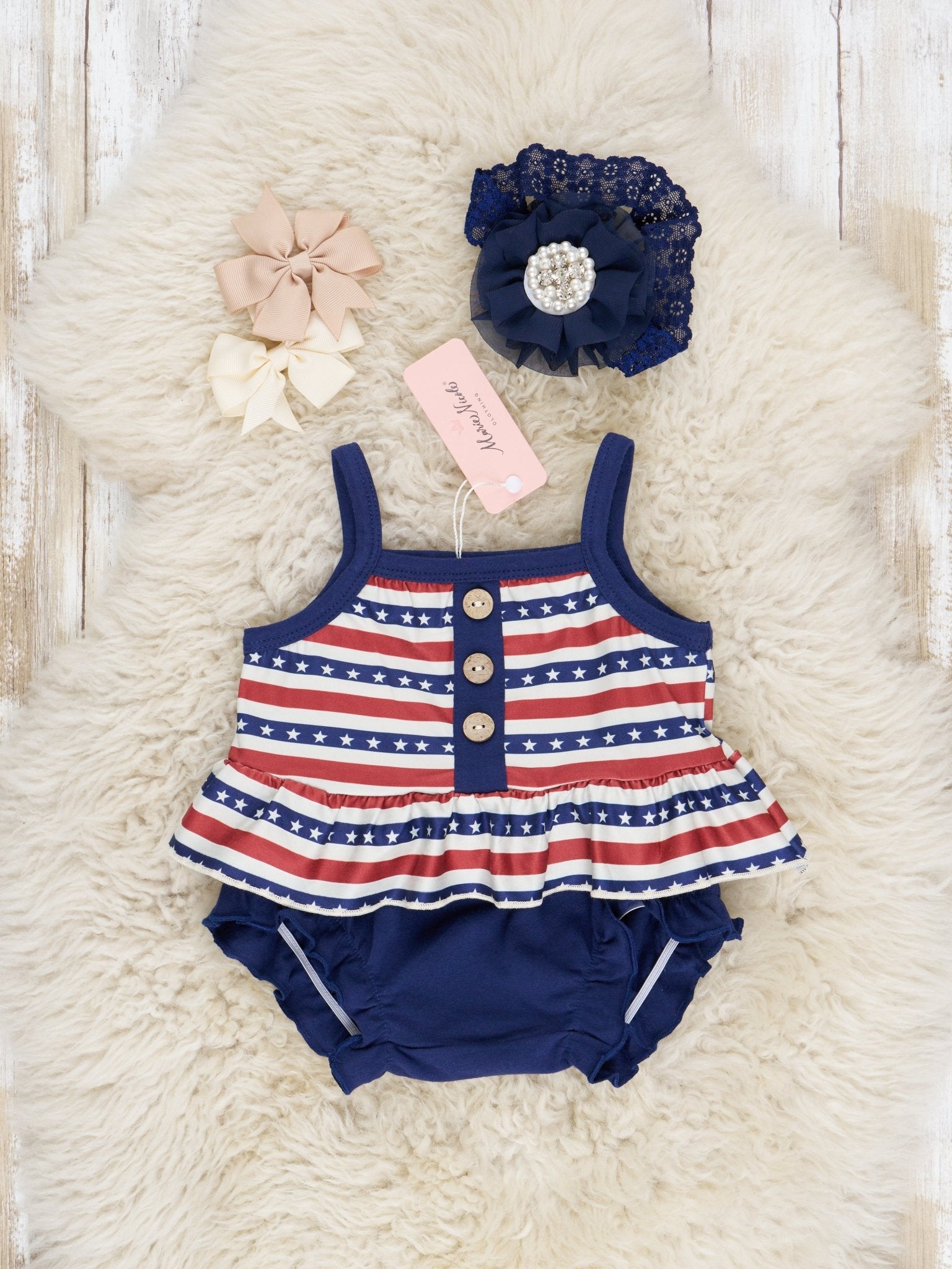 Navy Stars & Stripes Bloomers Outfit - Marie Nicole Clothing