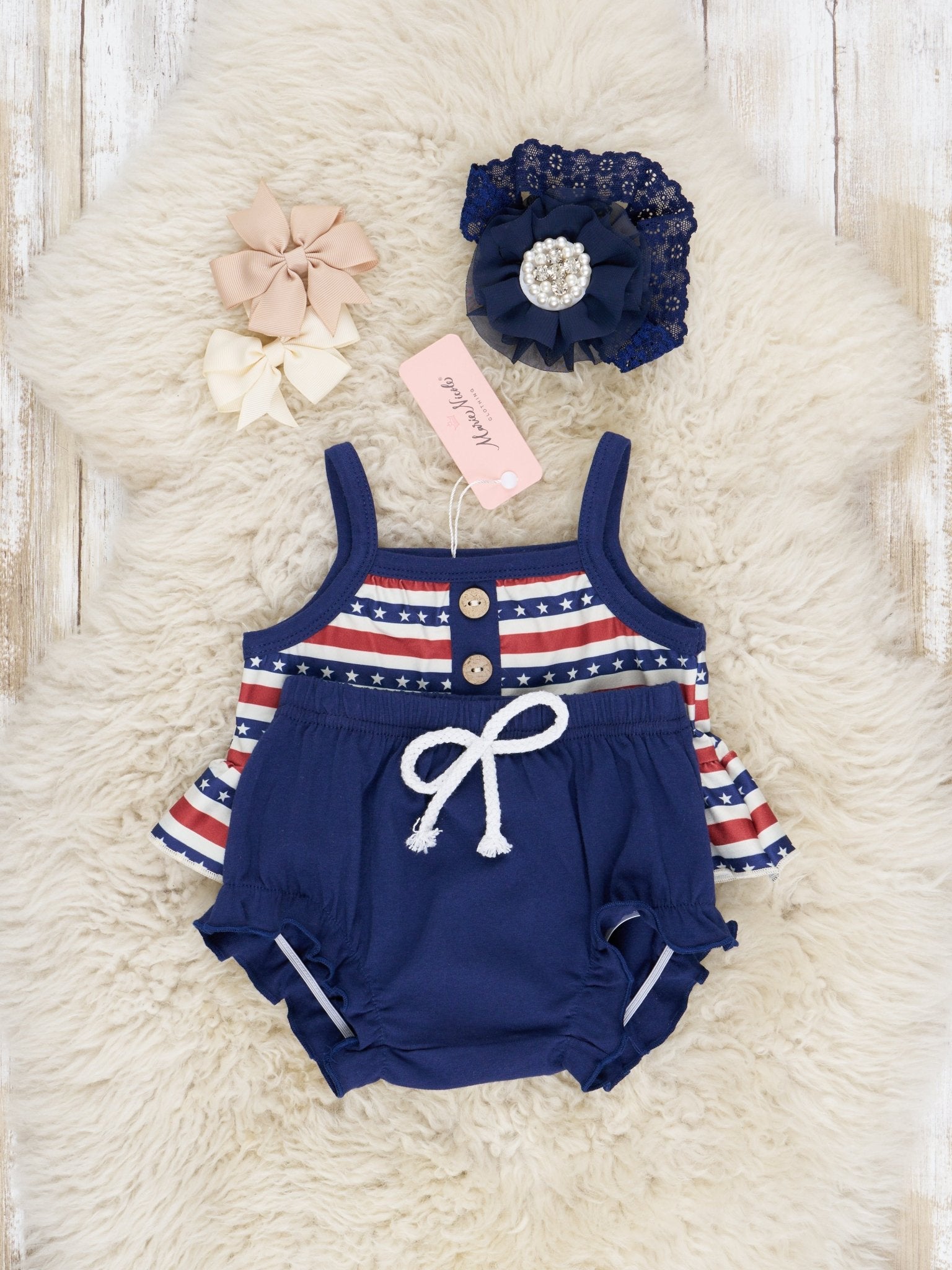 Navy Stars & Stripes Bloomers Outfit - Marie Nicole Clothing