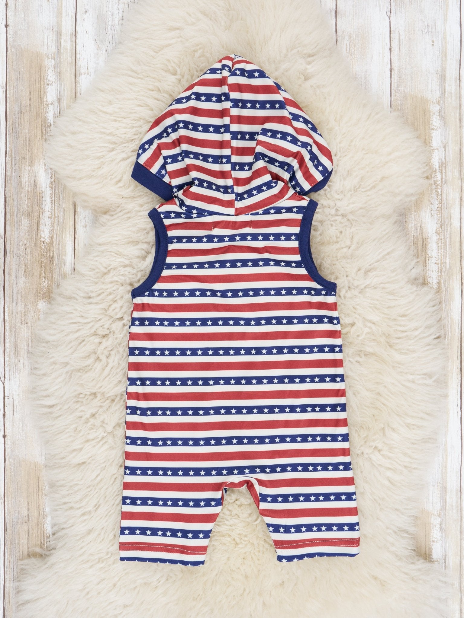Navy Stars & Stripes Hooded Romper - Marie Nicole Clothing