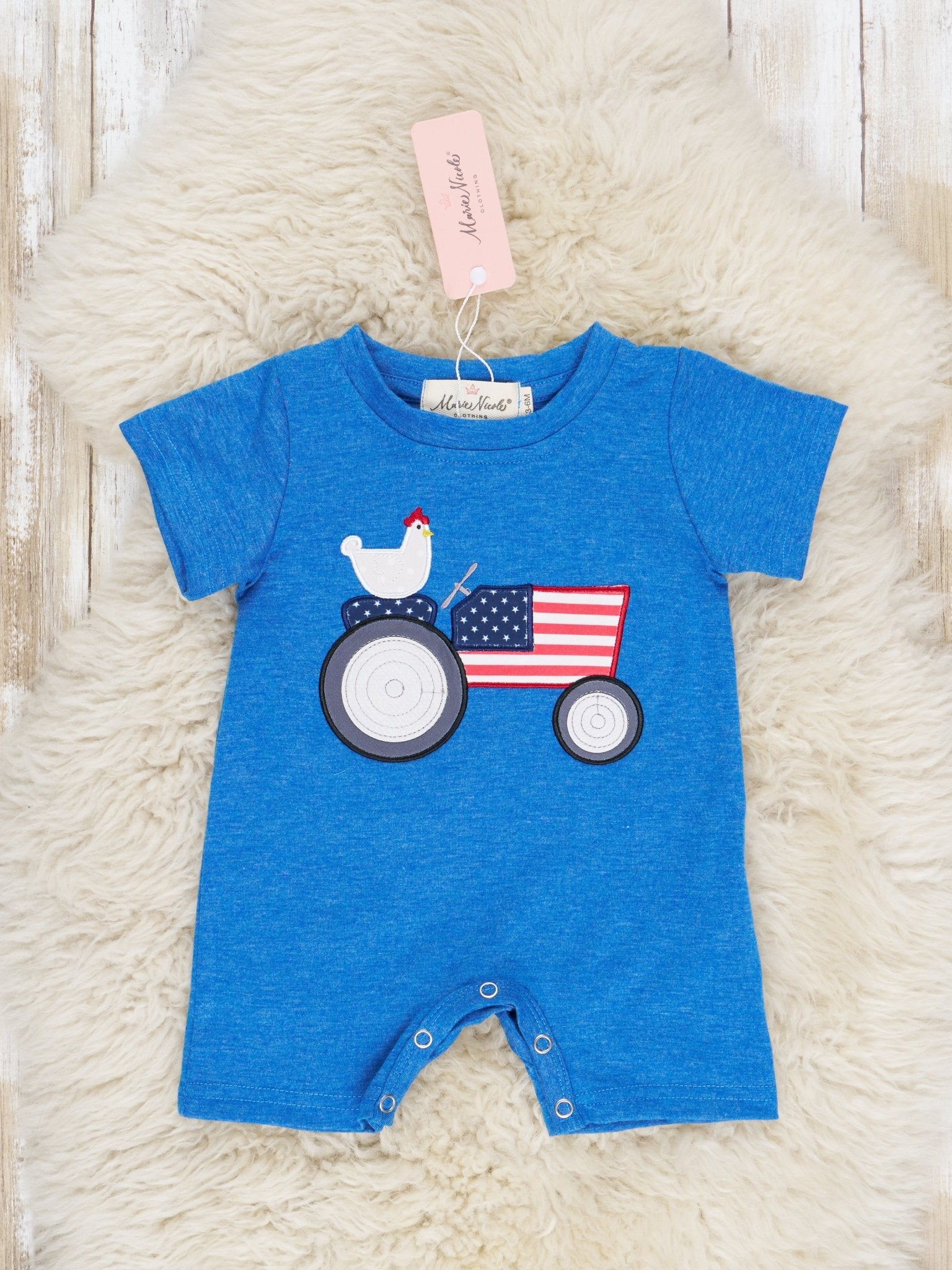 Patriotic Chicken Tractor Romper - Marie Nicole Clothing