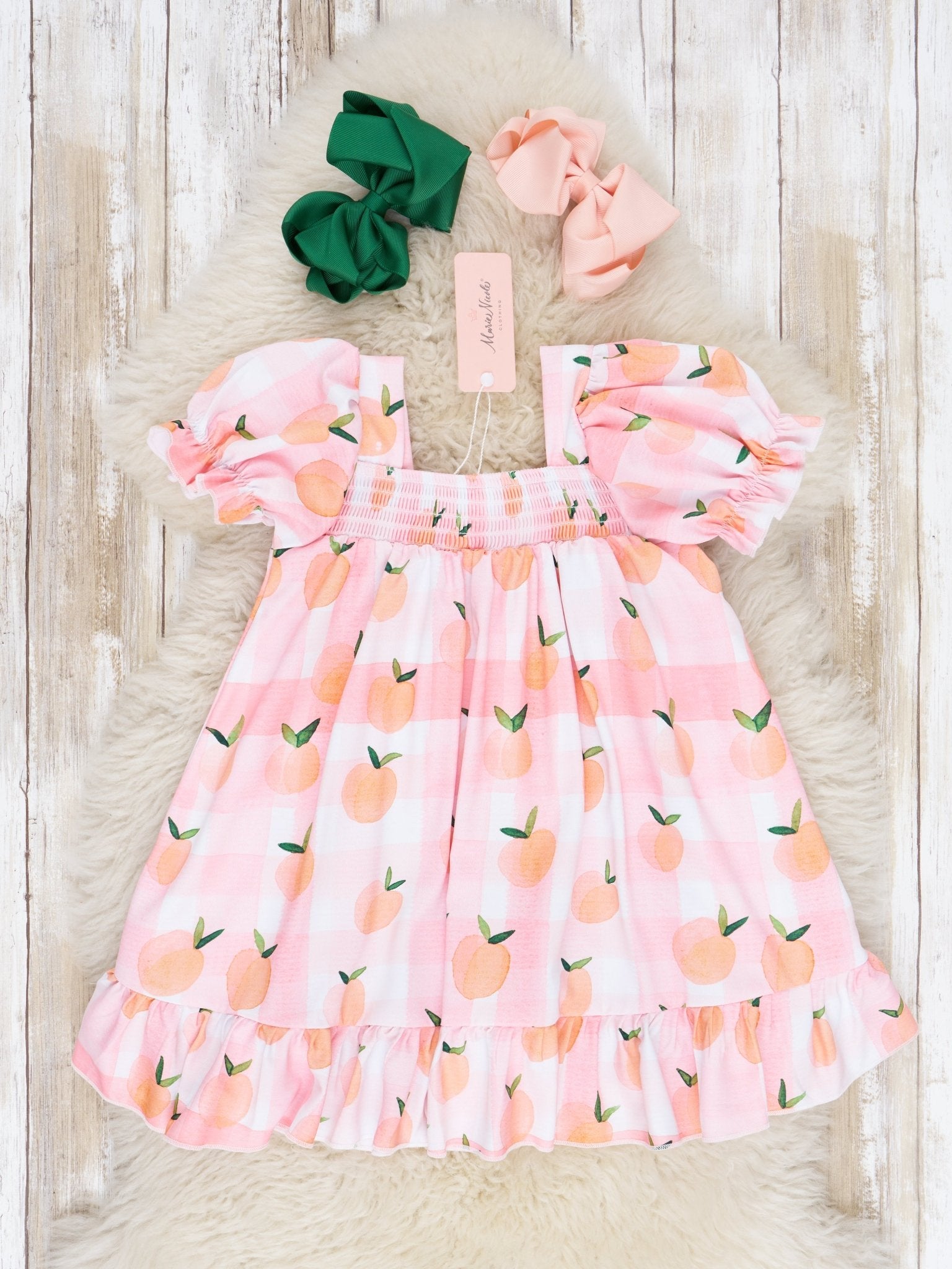 Peach Gingham Ruffle Dress - Marie Nicole Clothing