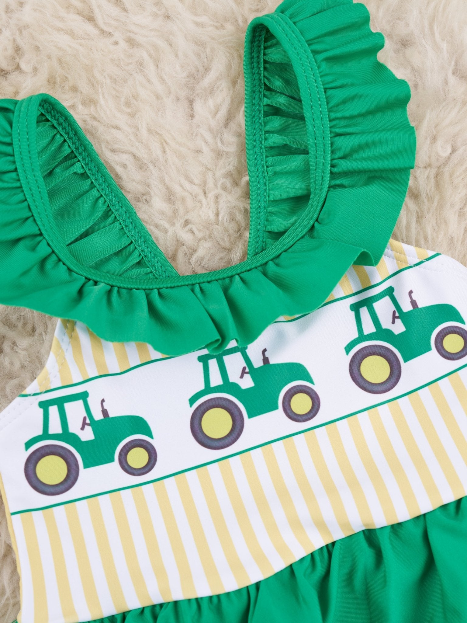Green & Yellow Striped Tractors One - Piece Swimsuit - Marie Nicole Clothing