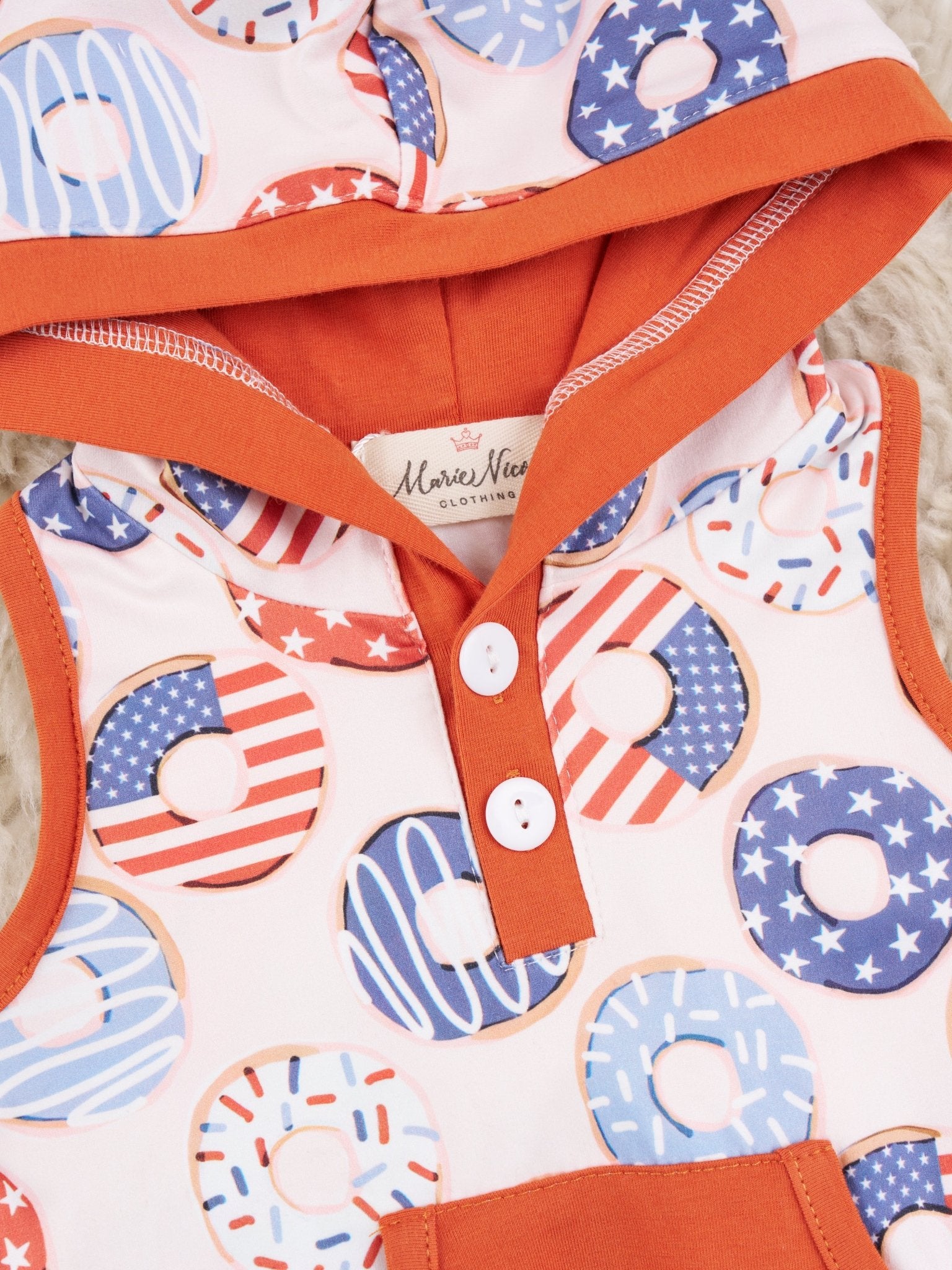 Patriotic Donut Hooded Romper - Marie Nicole Clothing