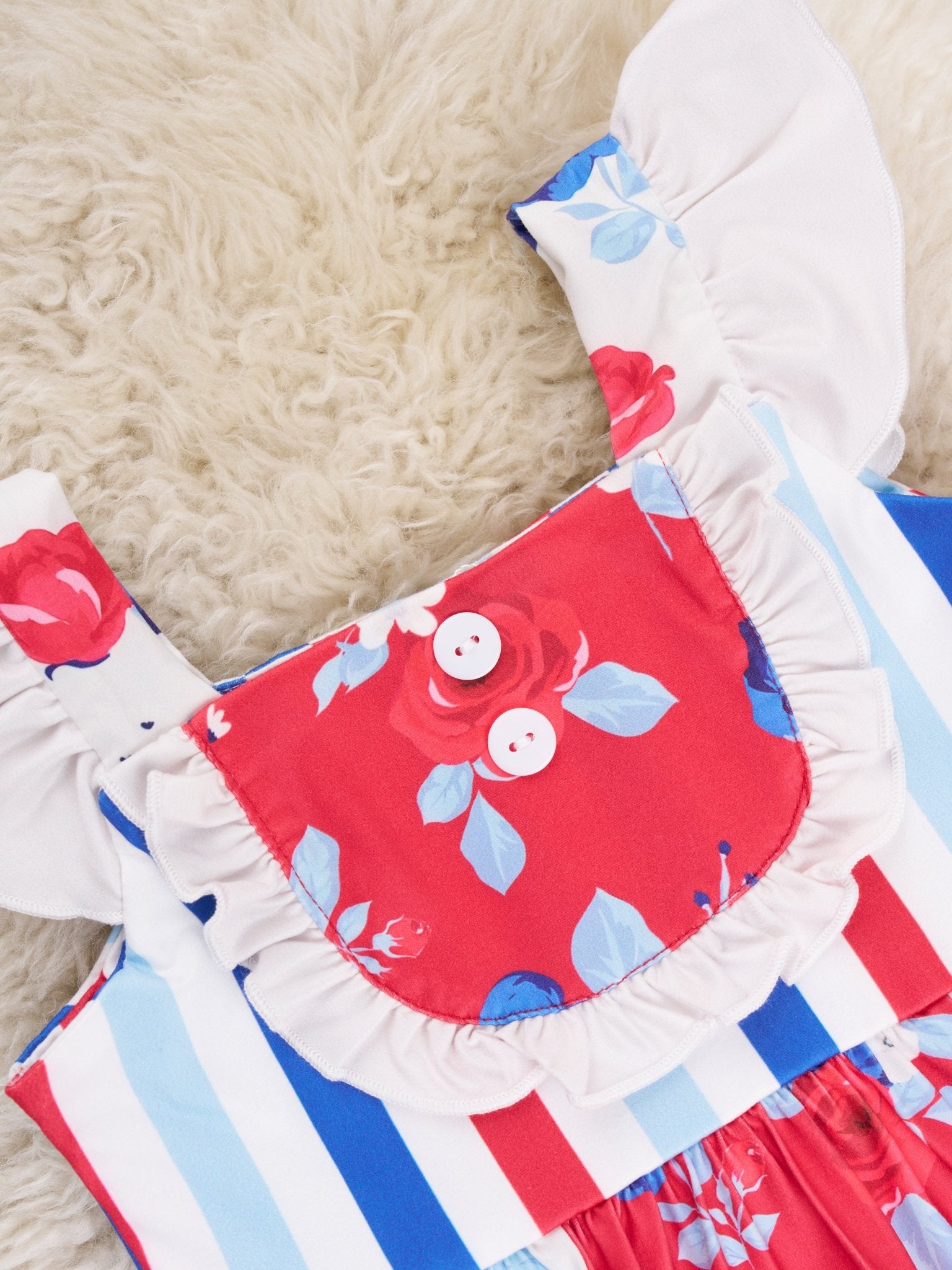 Red White & Blue Floral Ruffle Dress - Marie Nicole Clothing