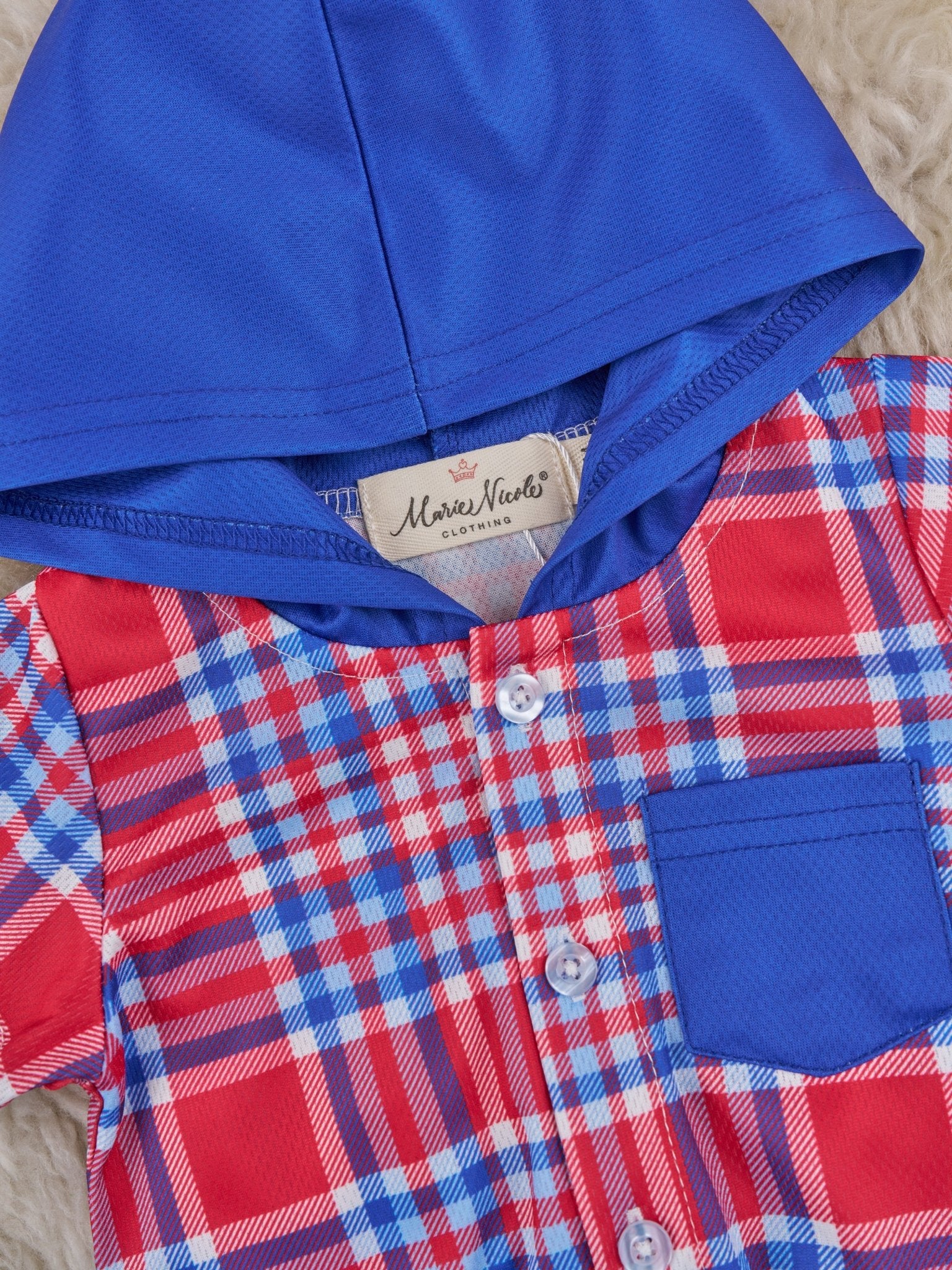 Red & Blue Plaid Hooded Romper - Marie Nicole Clothing