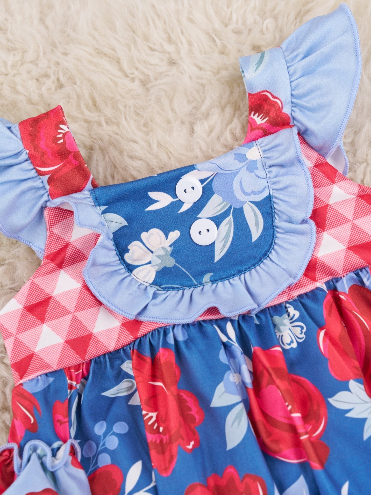 Red & Blue Rose Ruffle Bubble Romper - Marie Nicole Clothing