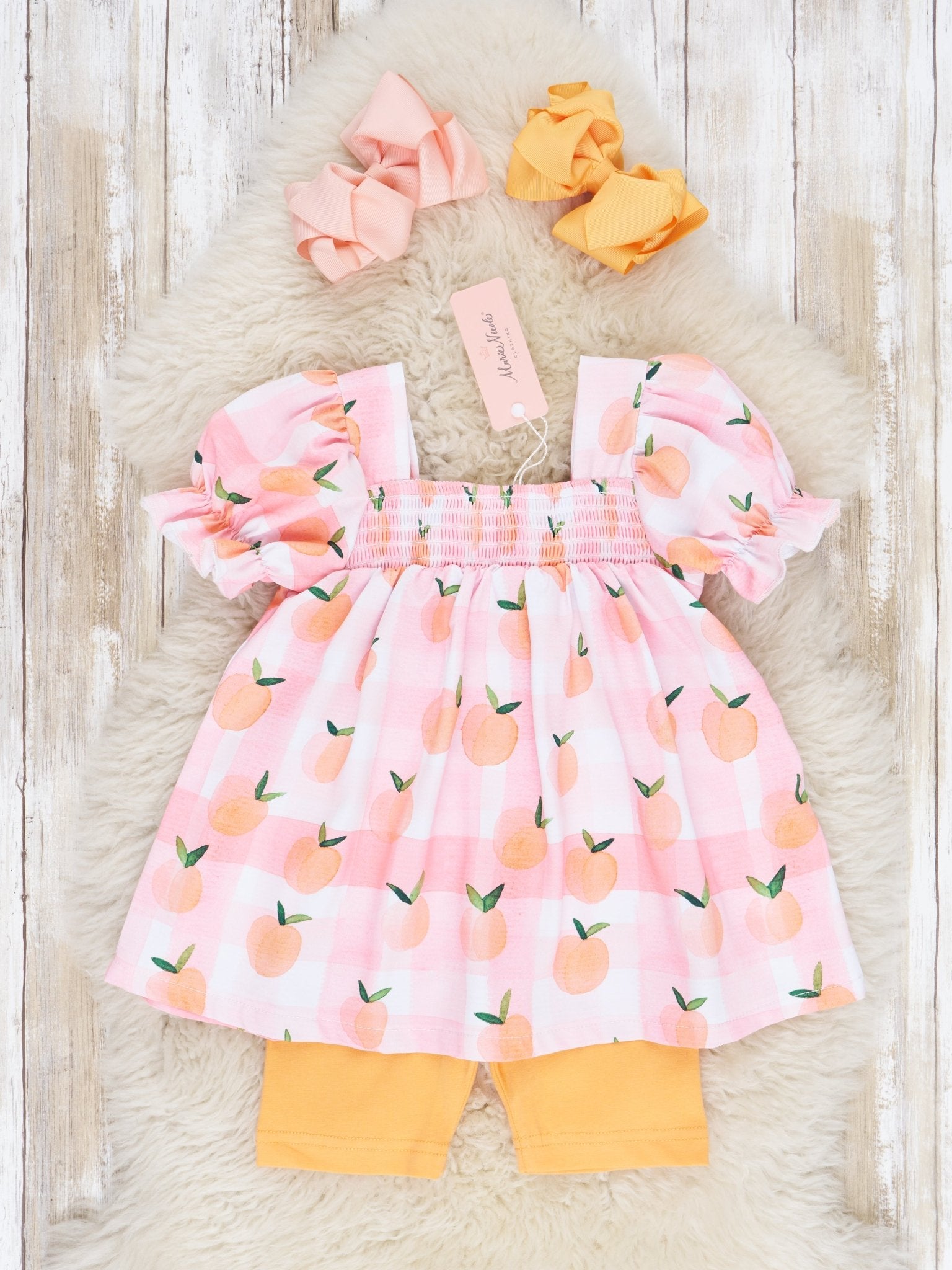 Peach Gingham Ruffle Outfit - Marie Nicole Clothing