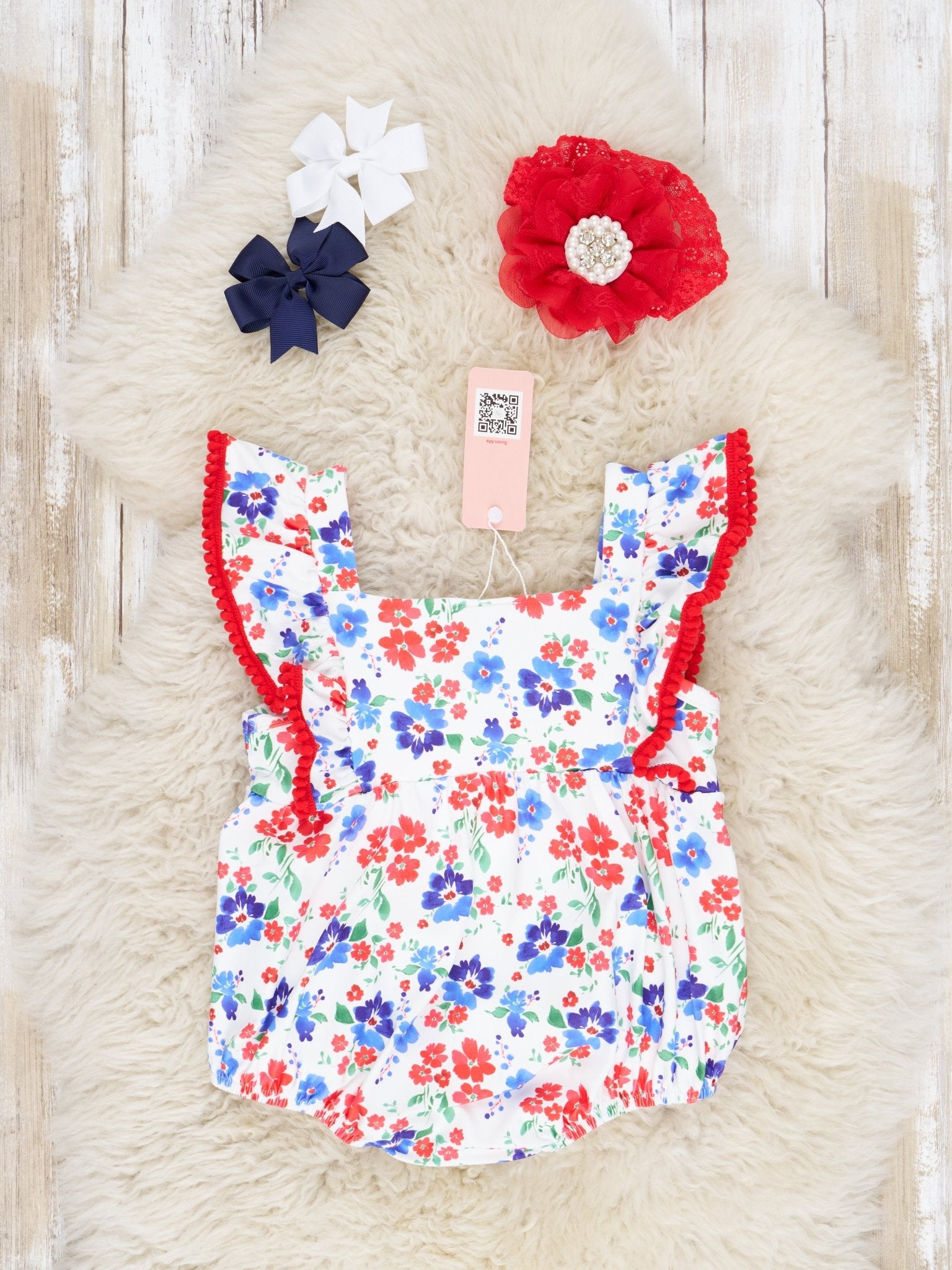 Red White & Blue Poppy Ruffle Bubble Romper - Marie Nicole Clothing