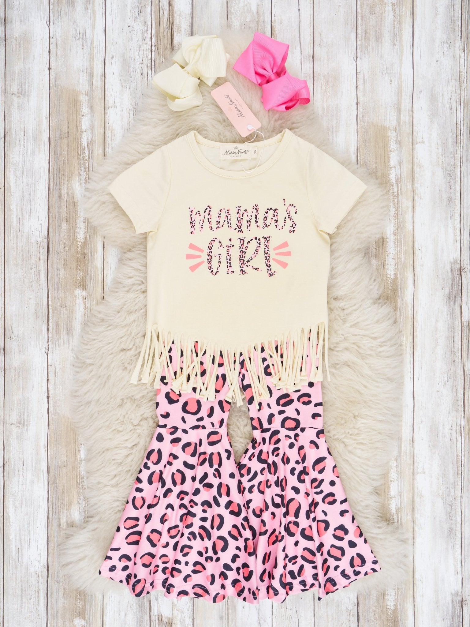 Sparkly "Mama's Girl" Leopard Bell Bottom Outfit - Marie Nicole Clothing