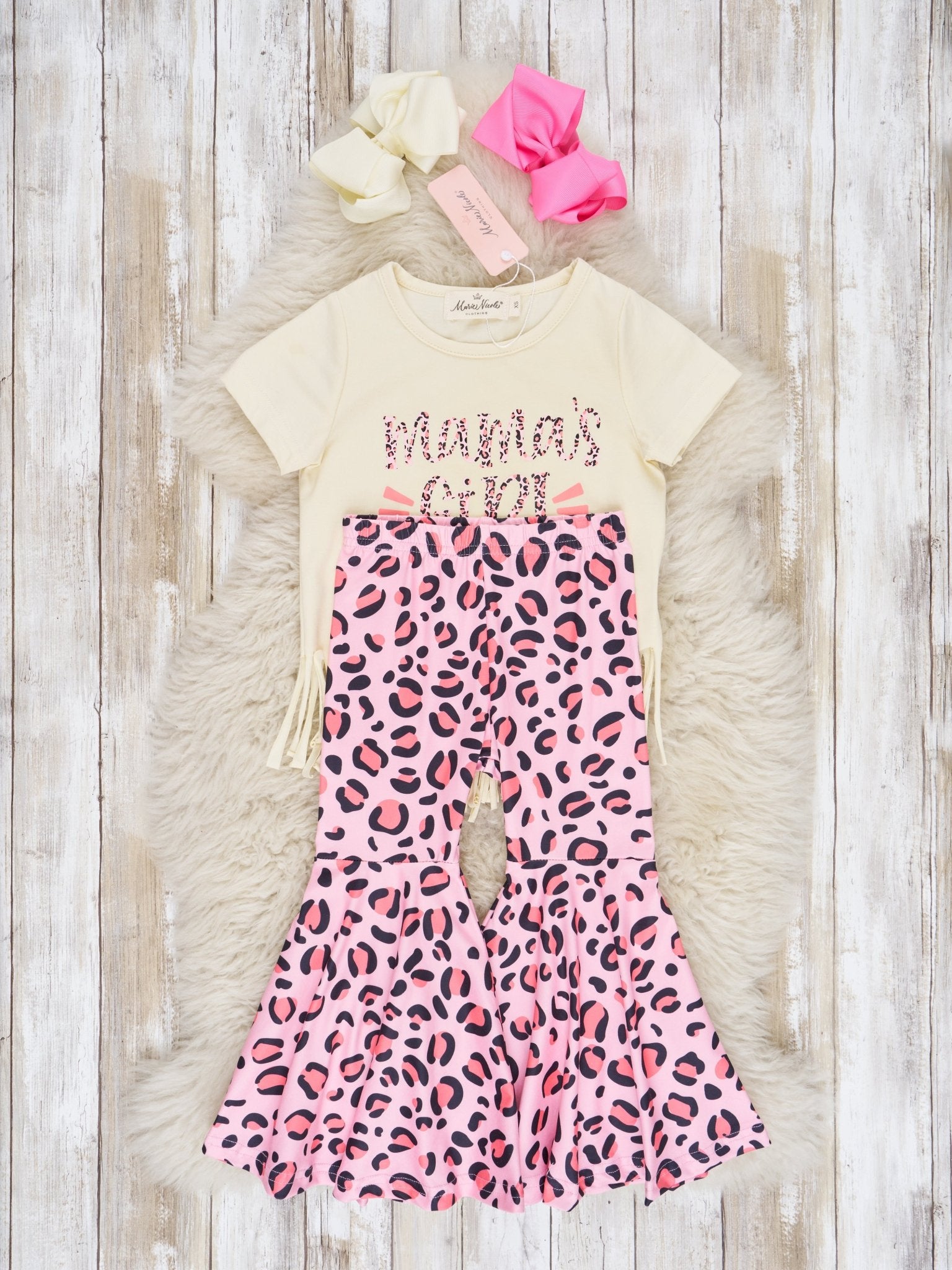 Sparkly "Mama's Girl" Leopard Bell Bottom Outfit - Marie Nicole Clothing