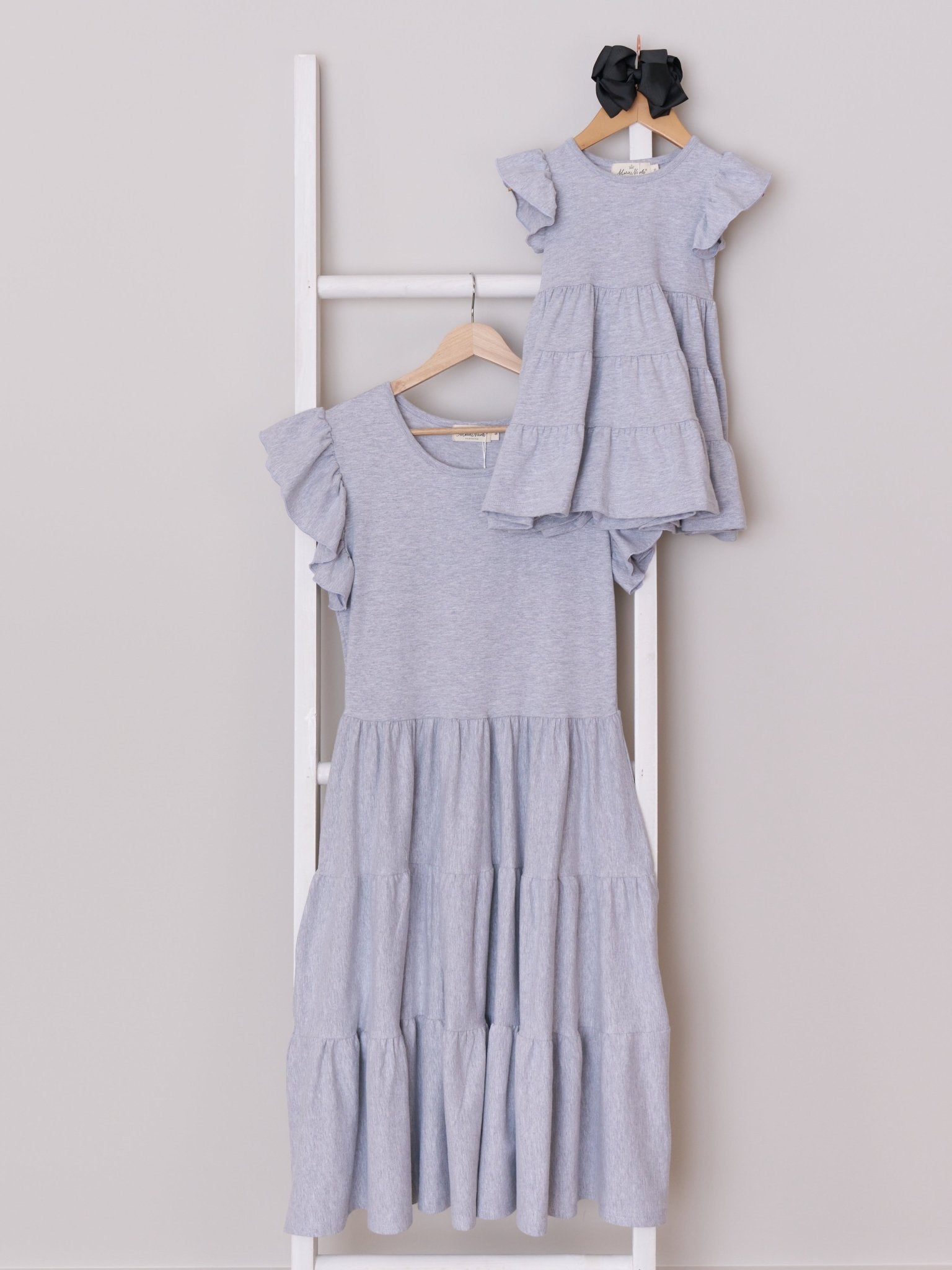 Mom & Me Grey Tiered Ruffle Dress - Marie Nicole Clothing
