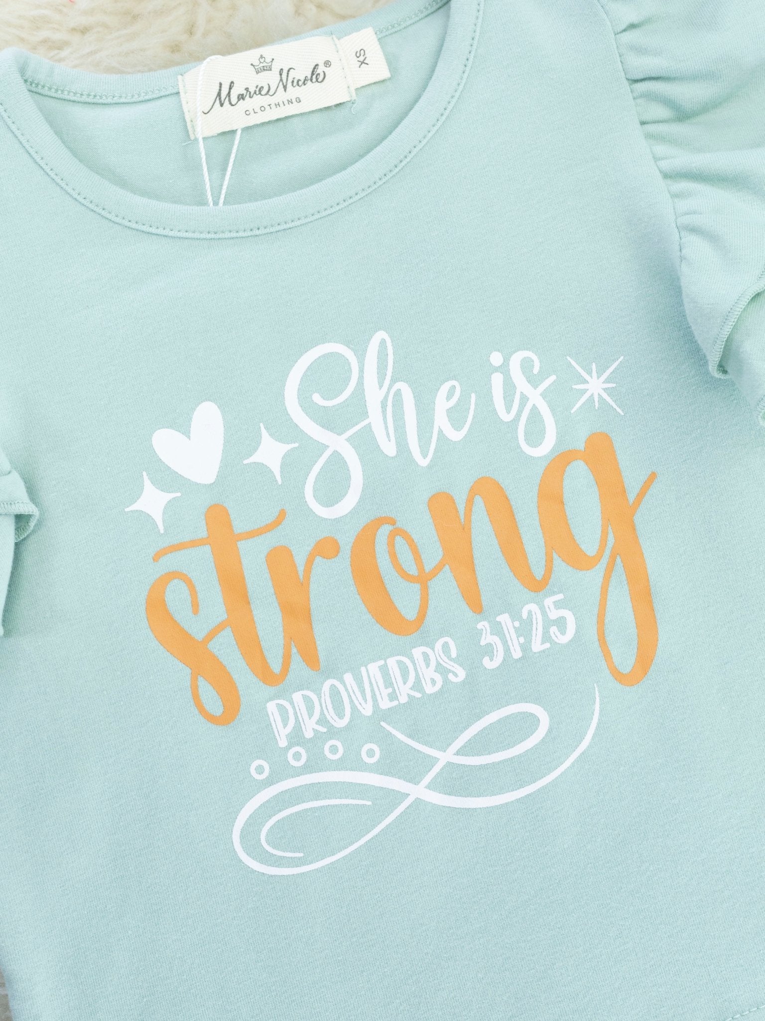 "She Is Strong" Floral Ruffle Outfit - Marie Nicole Clothing
