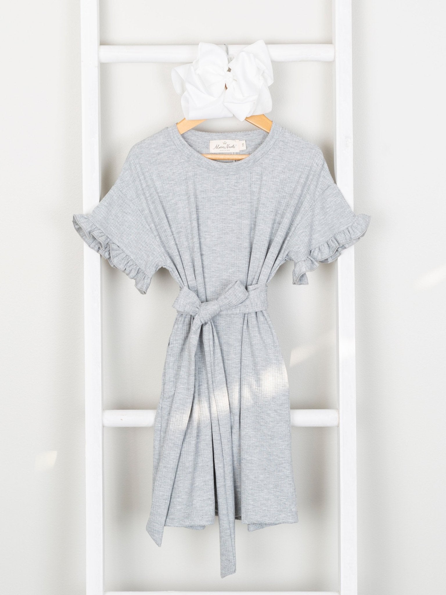 Mom & Me Heather Grey Ribbed Ruffle Dress & Bubble - Marie Nicole Clothing