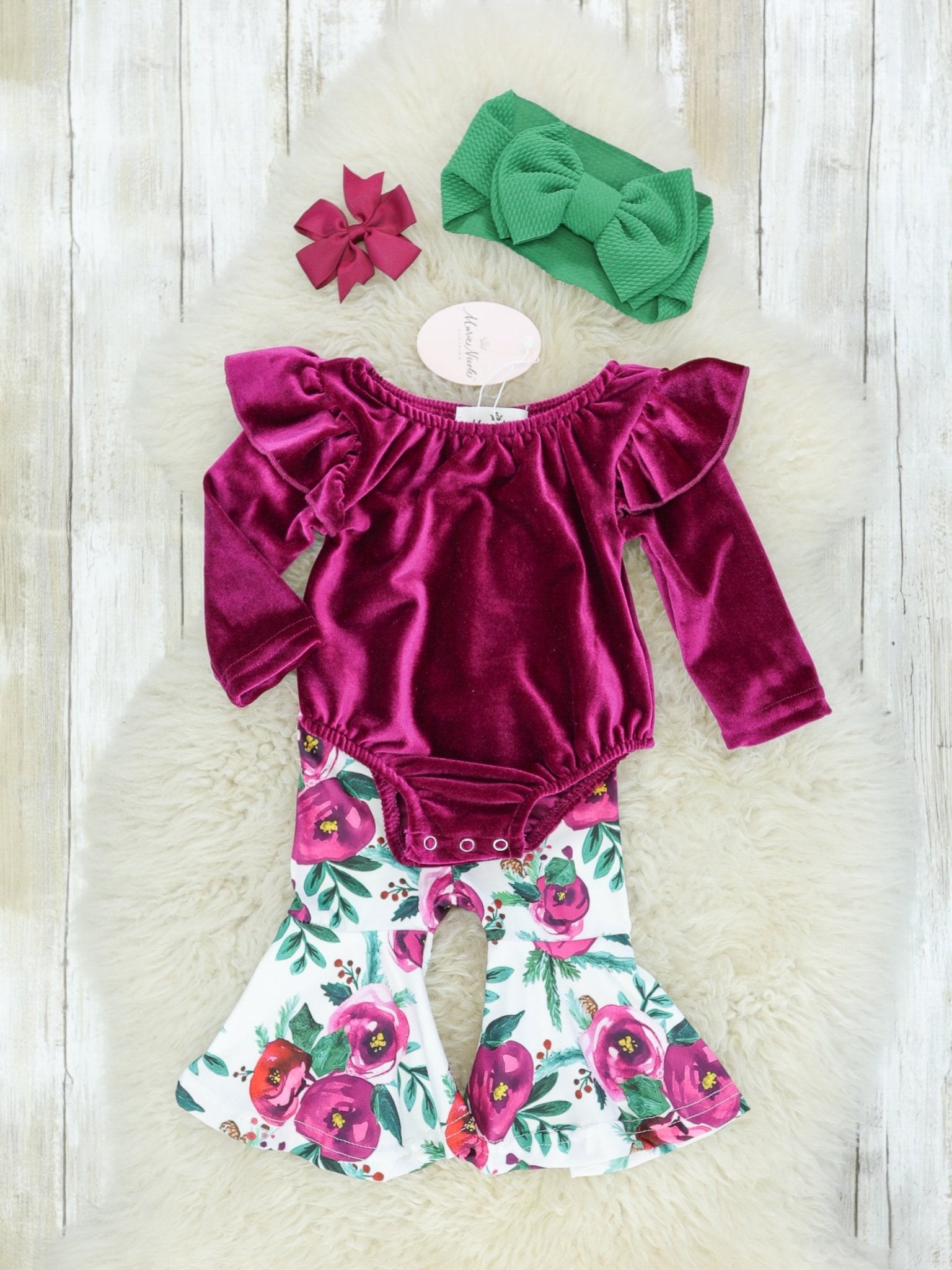 Mulberry Floral Velvet Bubble Outfit - Marie Nicole Clothing