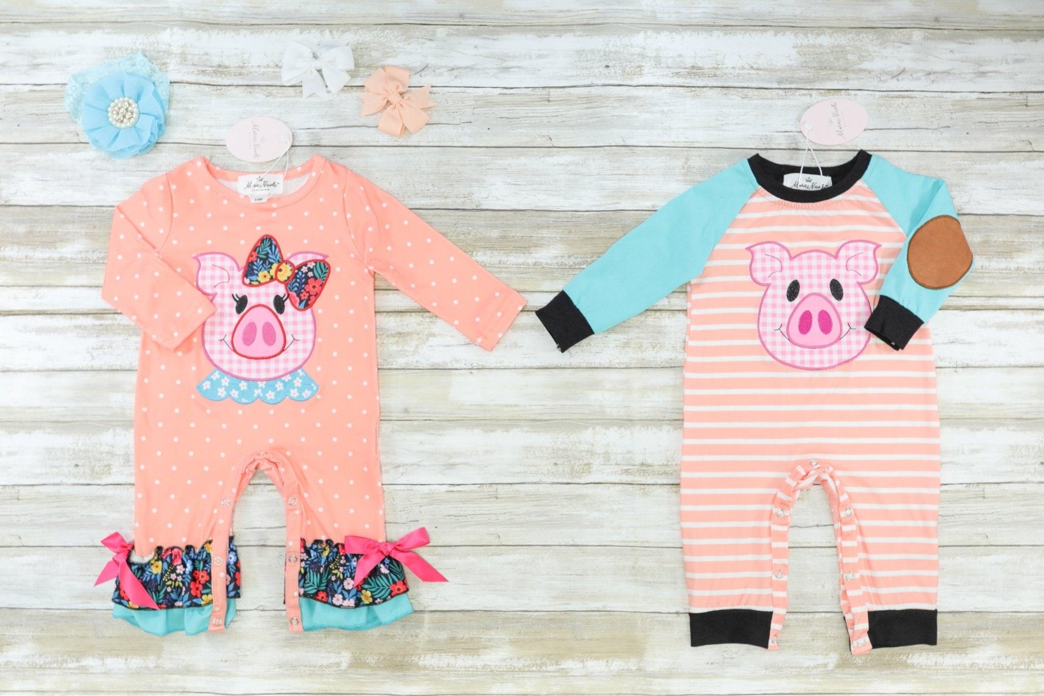 Striped Piggy Raglan Romper - Marie Nicole Clothing