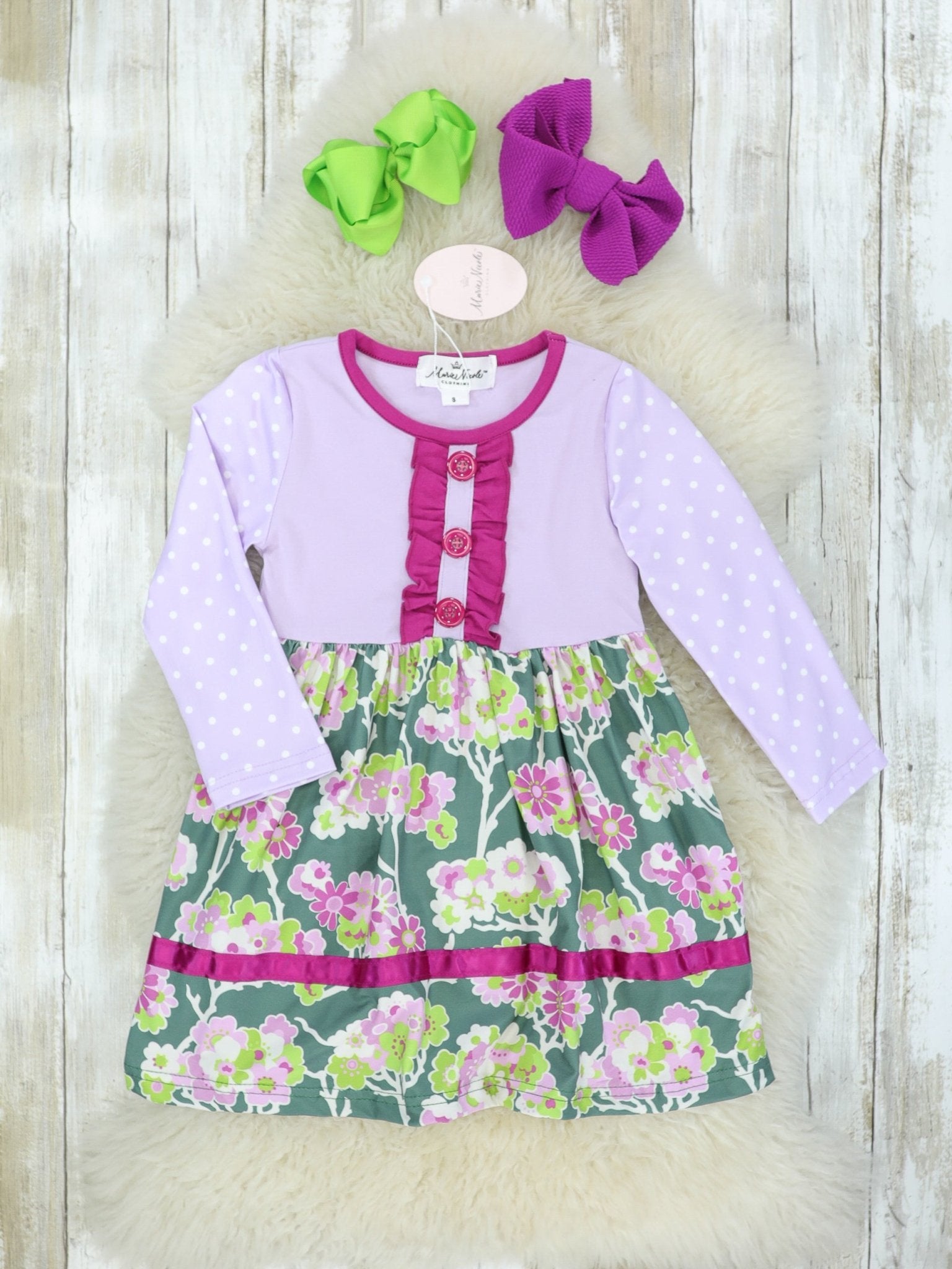 Purple & Green Floral Dress - Marie Nicole Clothing