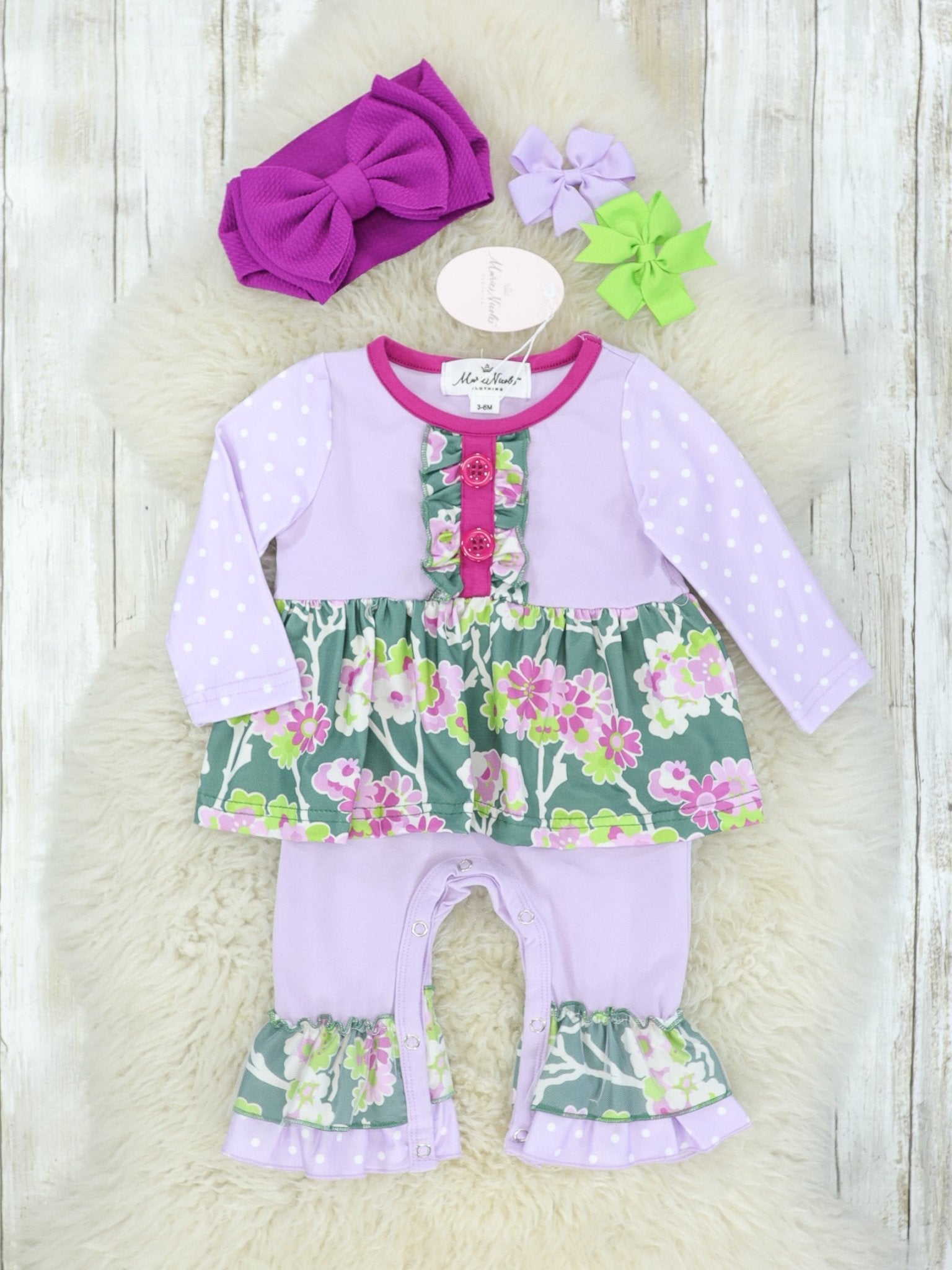 Purple & Green Floral Dress Romper - Marie Nicole Clothing