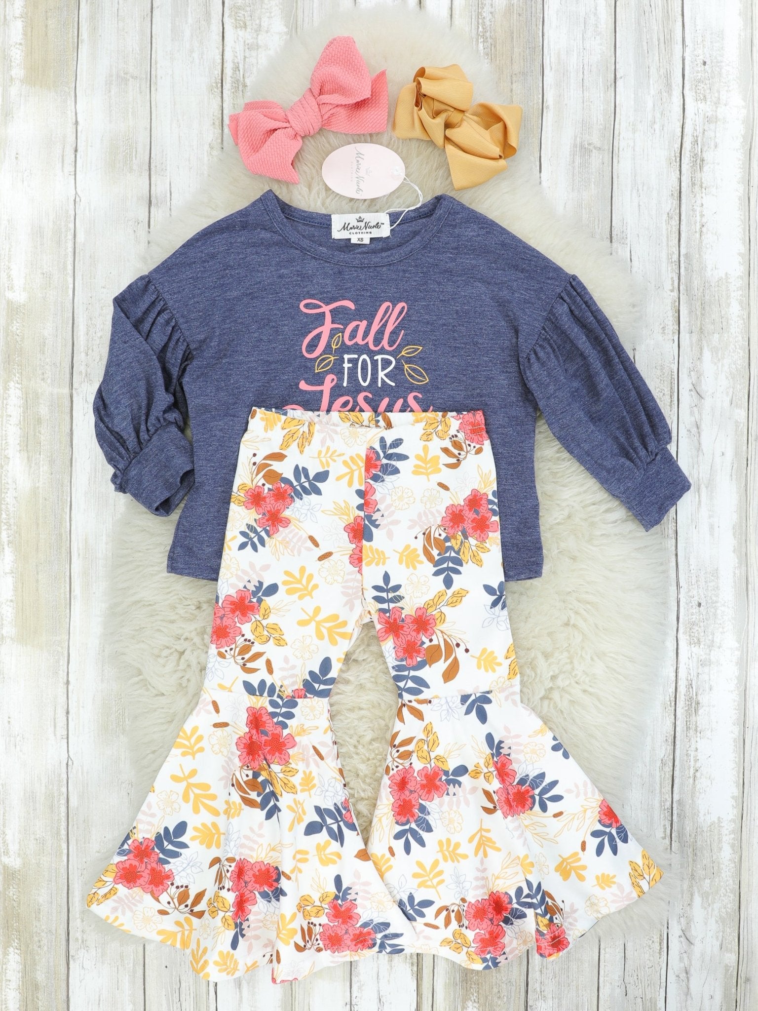 Fall For Jesus Floral Bell Bottom Outfit - Marie Nicole Clothing
