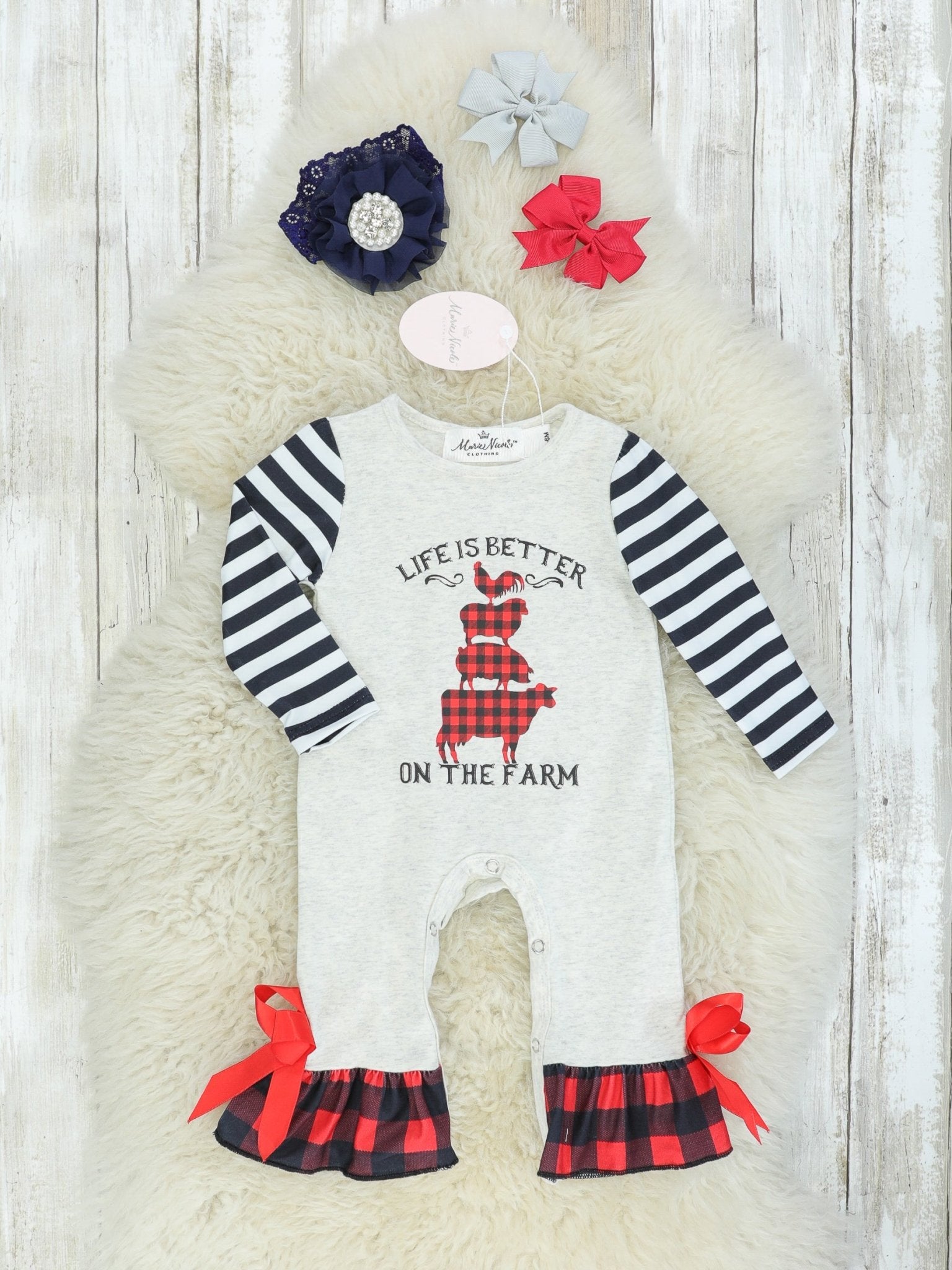 Buffalo Plaid Life Is Better Ruffle Romper - Marie Nicole Clothing