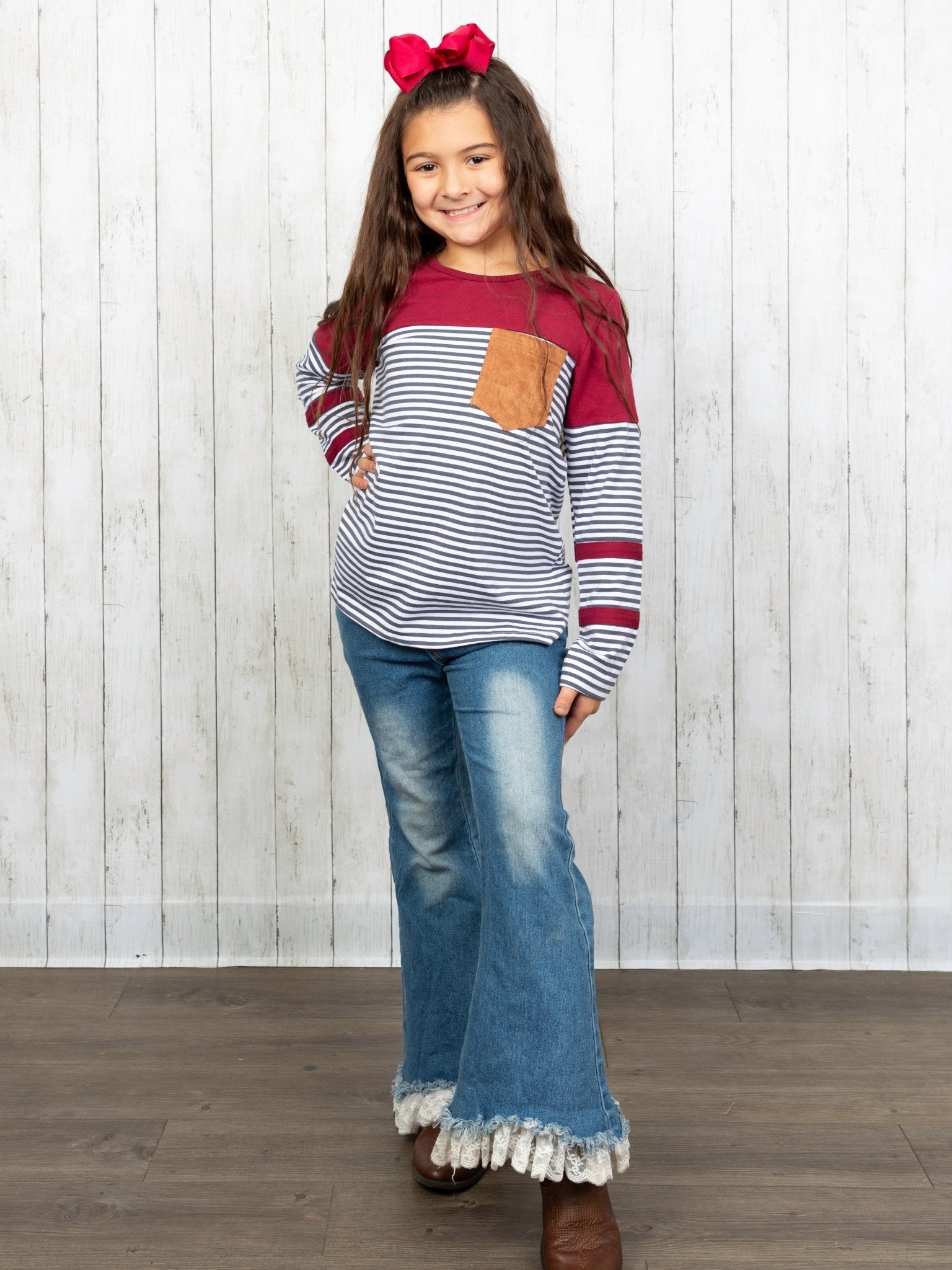 Mom & Me Burgundy Striped Pocket Shirt - Marie Nicole Clothing