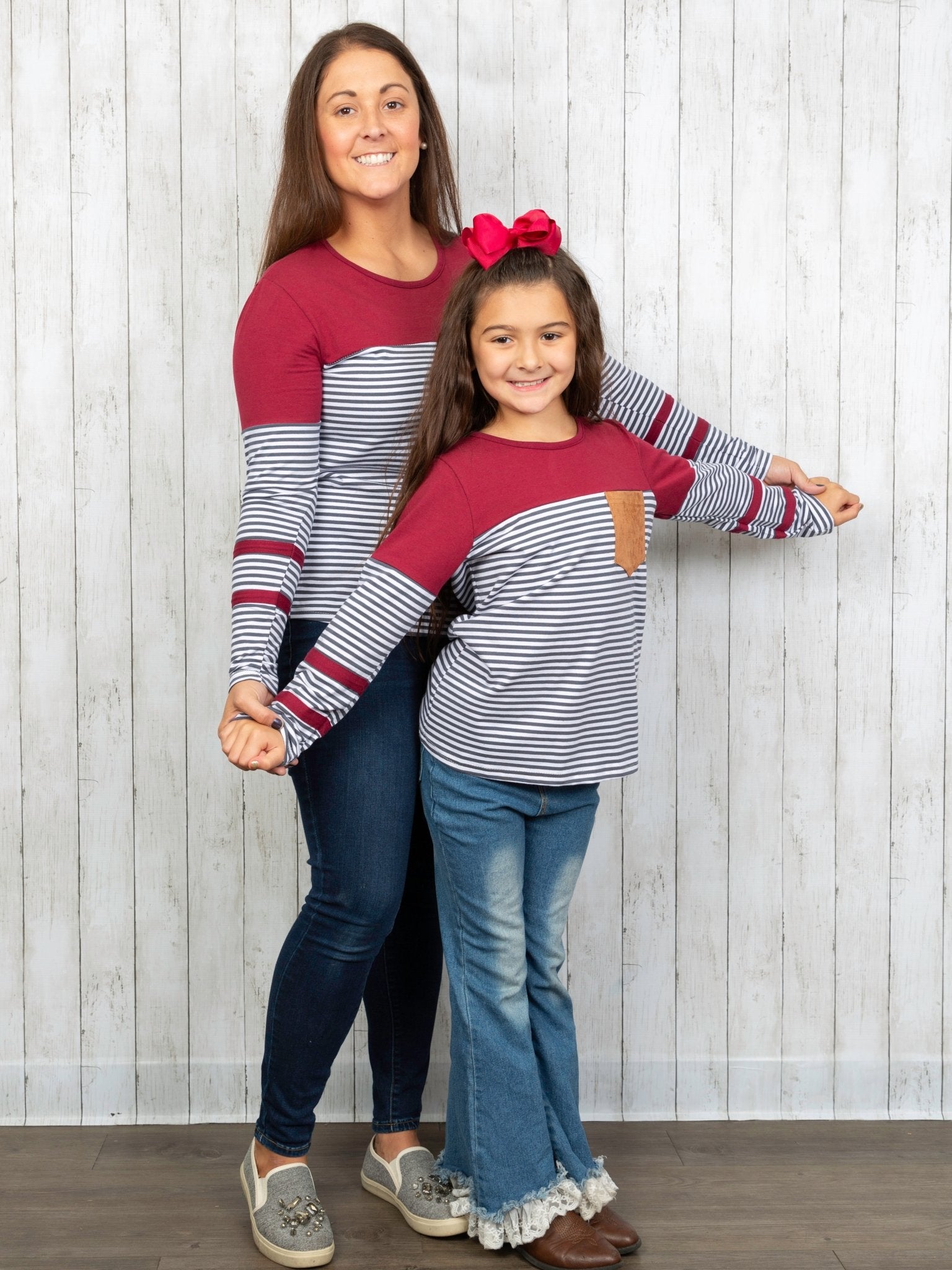 Mom & Me Burgundy Striped Pocket Shirt - Marie Nicole Clothing