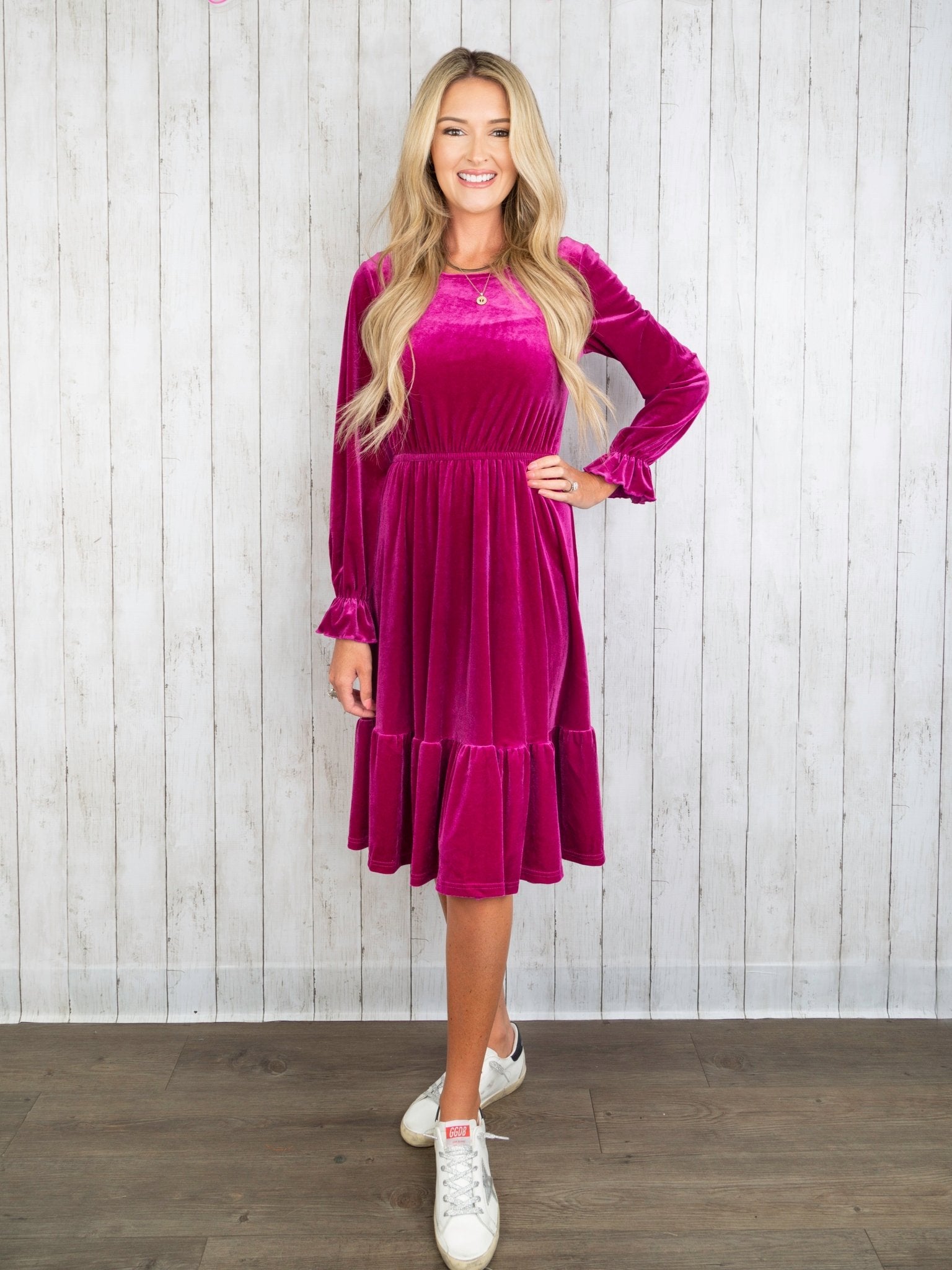 Mom & Me Velvet Magenta Ruffle Dress - Marie Nicole Clothing
