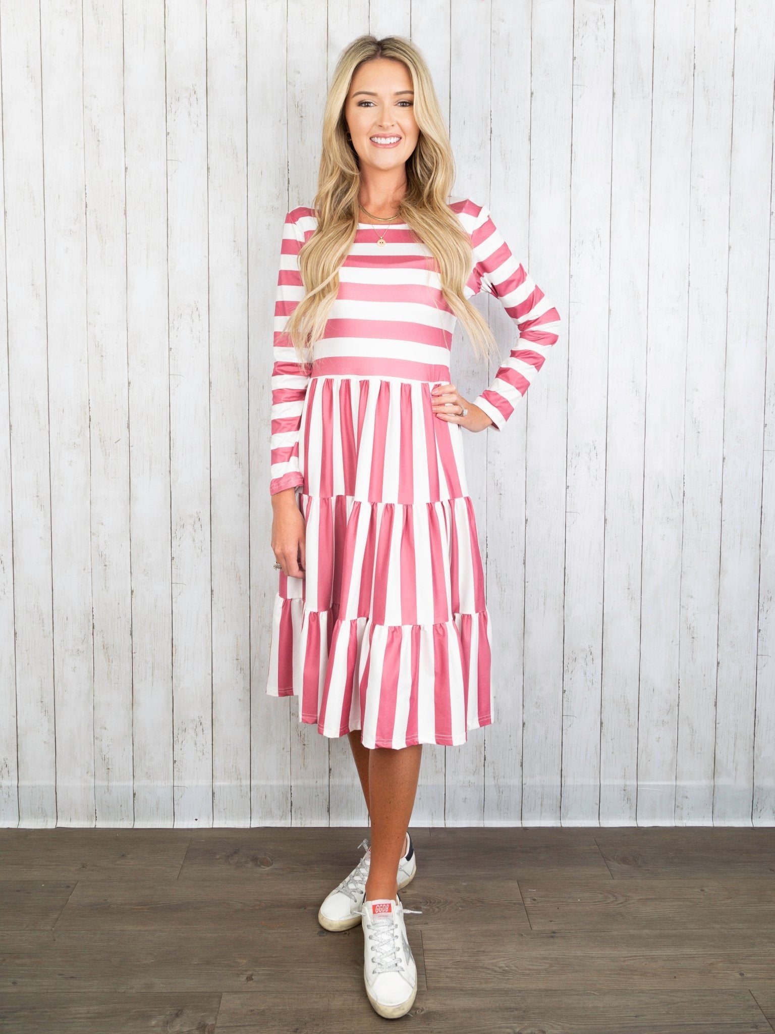 Mom & Me Raspberry Red Striped Long Sleeve Swing Dress - Marie Nicole Clothing