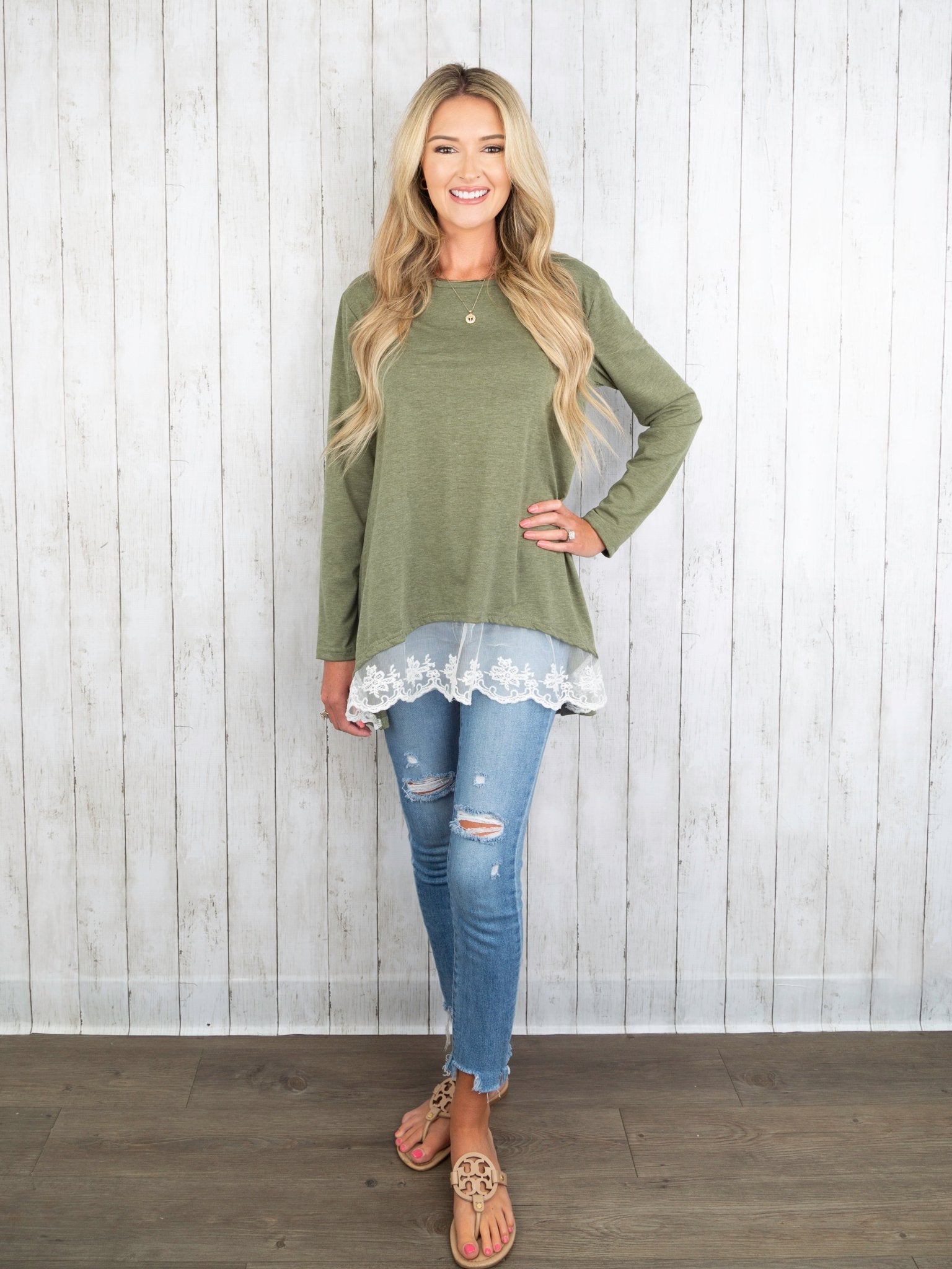 Mom & Me Olive Green Lace Swing Top - Marie Nicole Clothing