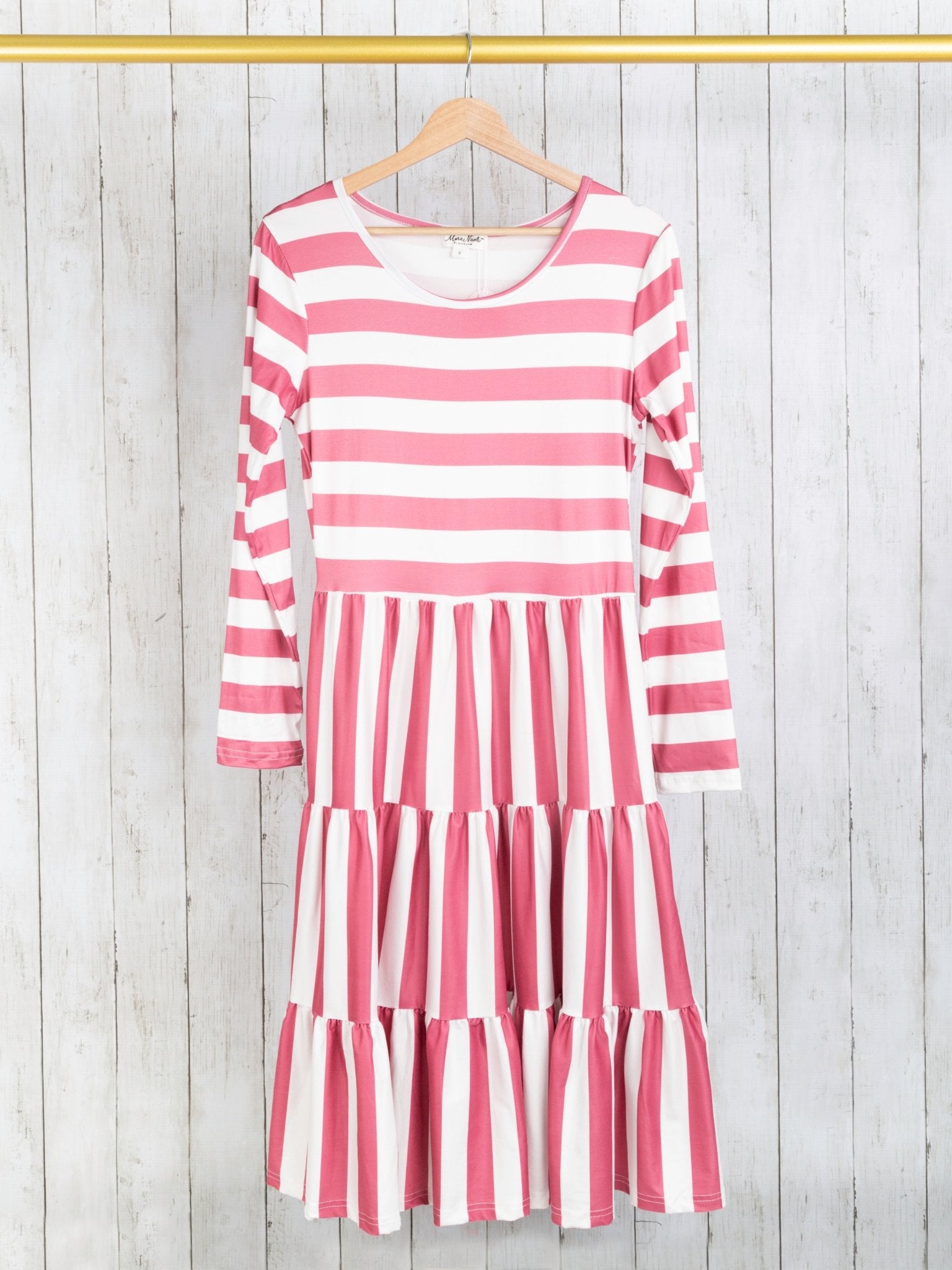 Mom & Me Raspberry Red Striped Long Sleeve Swing Dress - Marie Nicole Clothing