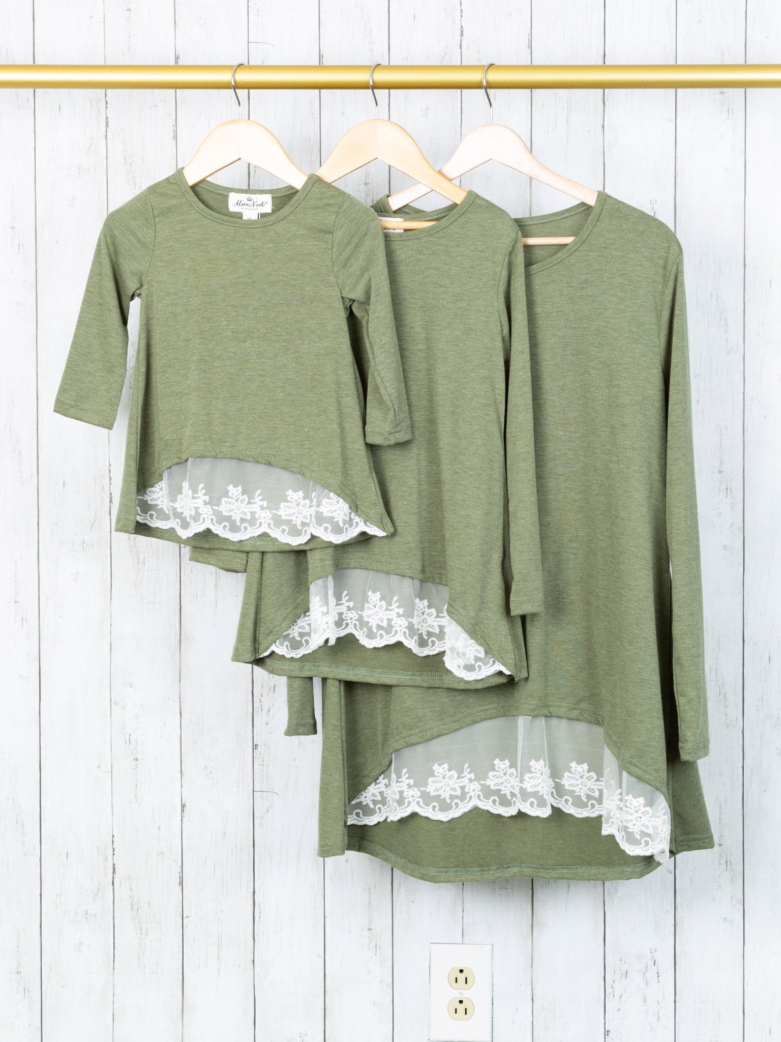 Mom & Me Olive Green Lace Swing Top - Marie Nicole Clothing