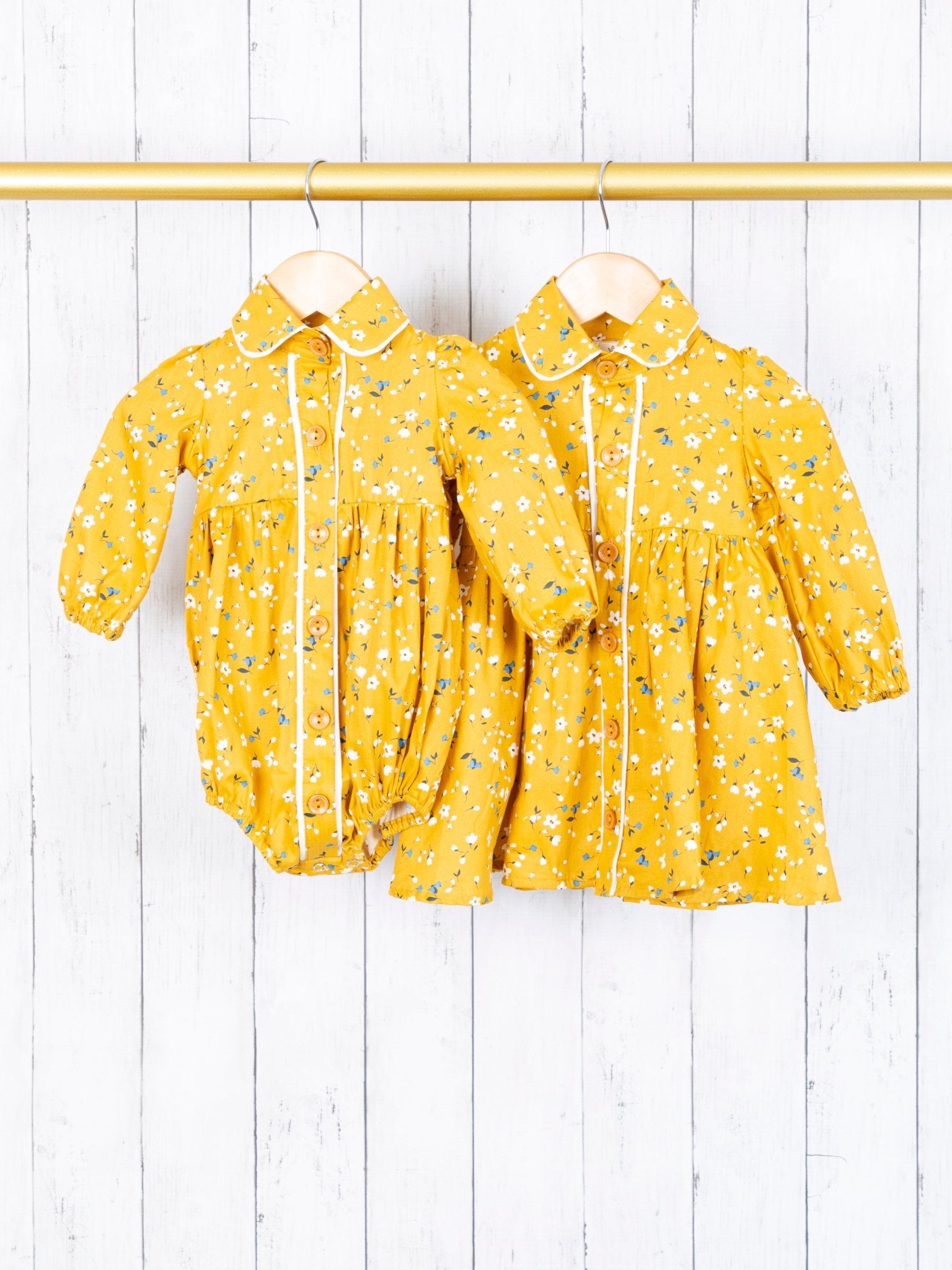 Dainty Floral Mustard Dress - Marie Nicole Clothing