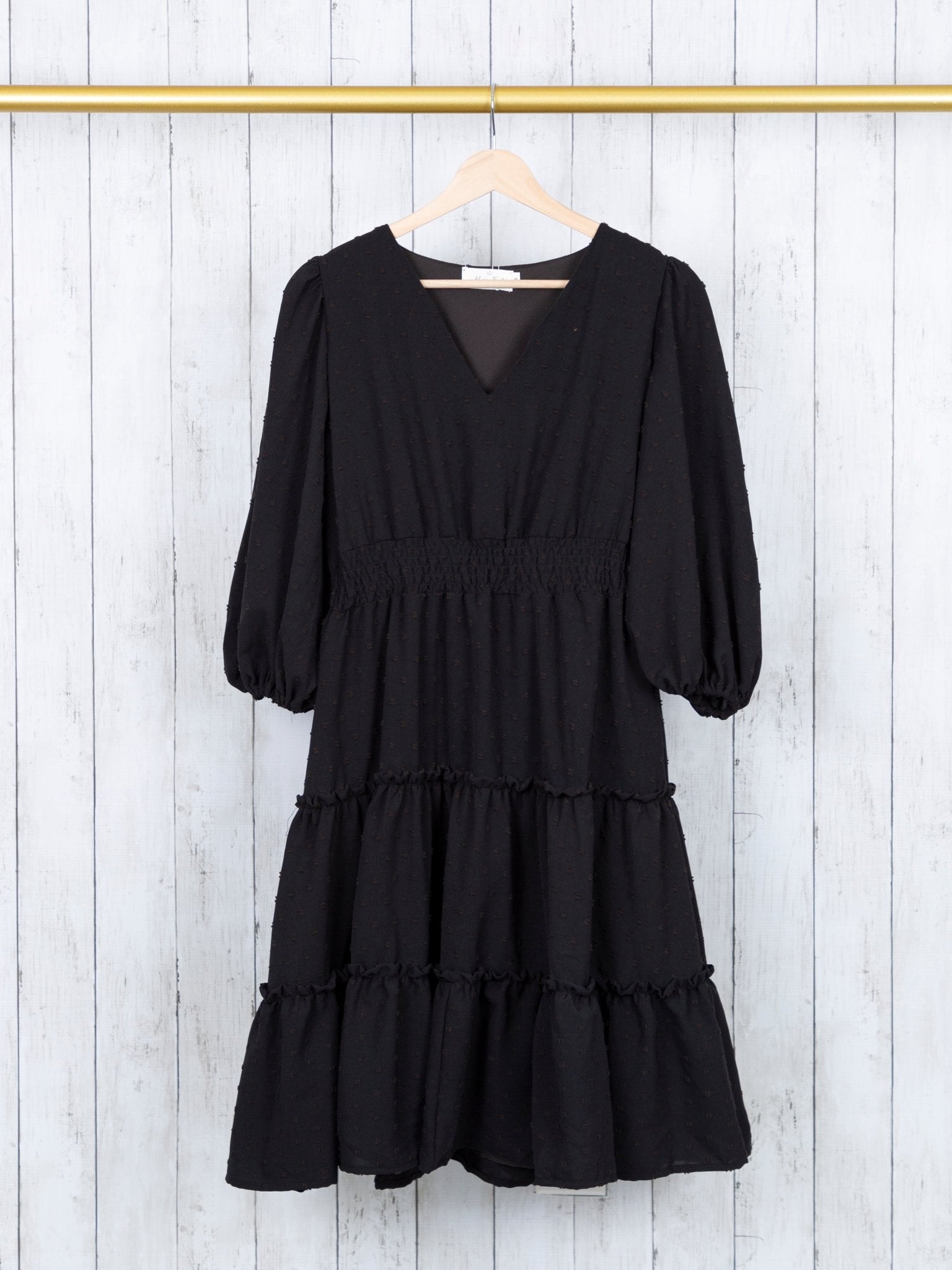 Mom Black Swiss Dot Tiered Dress