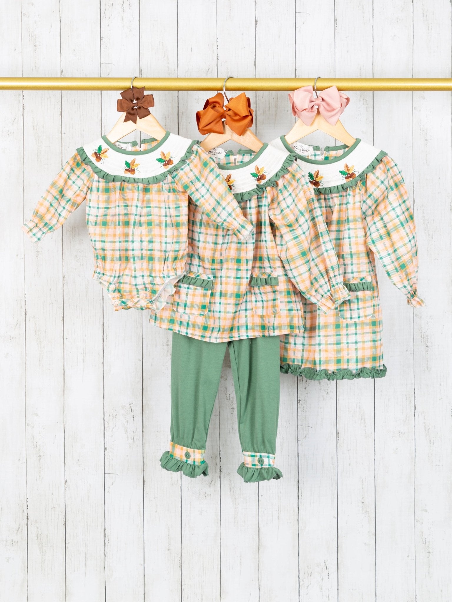 Plaid Acorn Smocked Ruffle Outfit - Marie Nicole Clothing