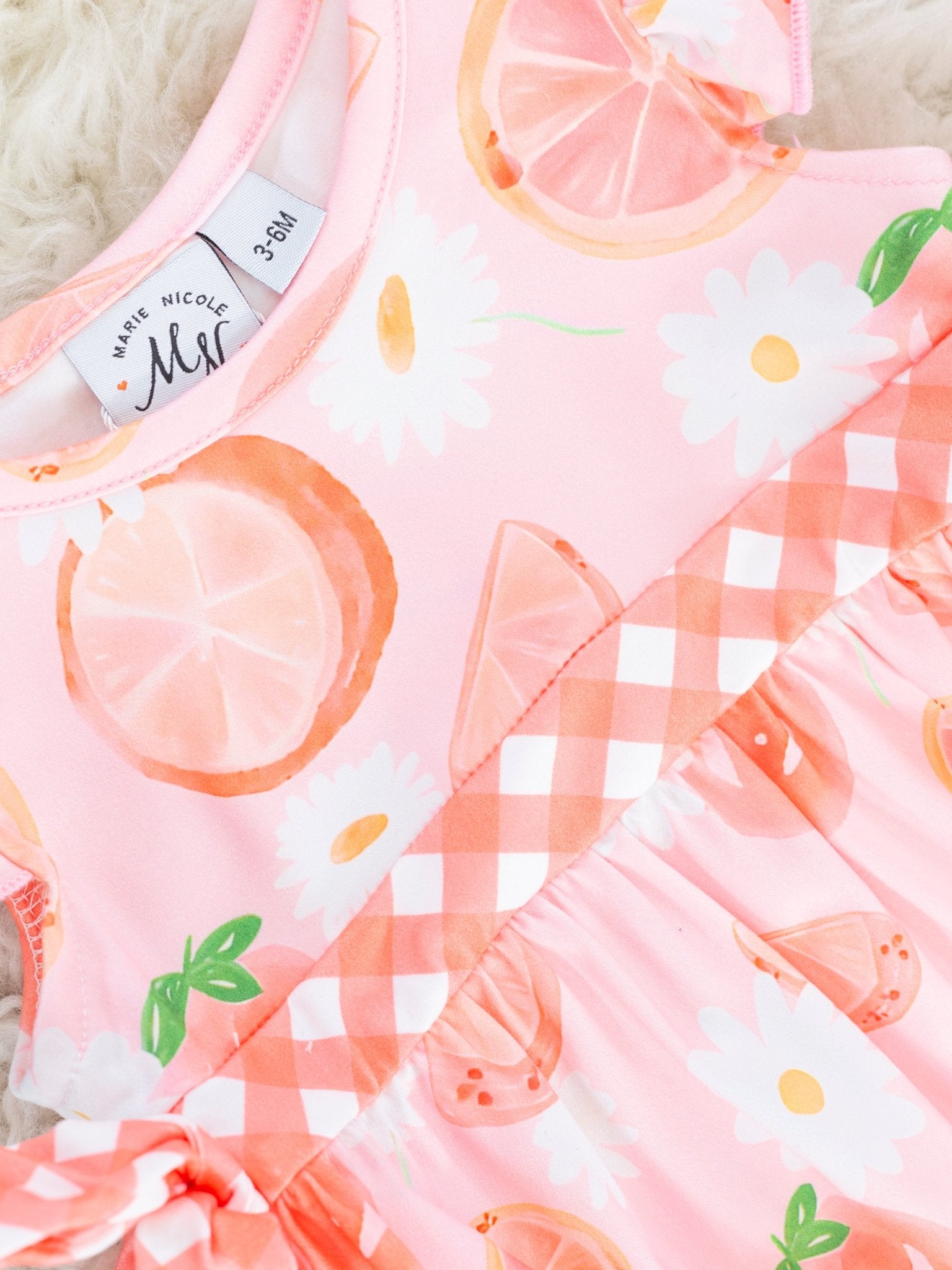 Grapefruit & Daisy Ruffle Bubble Romper - Marie Nicole Clothing
