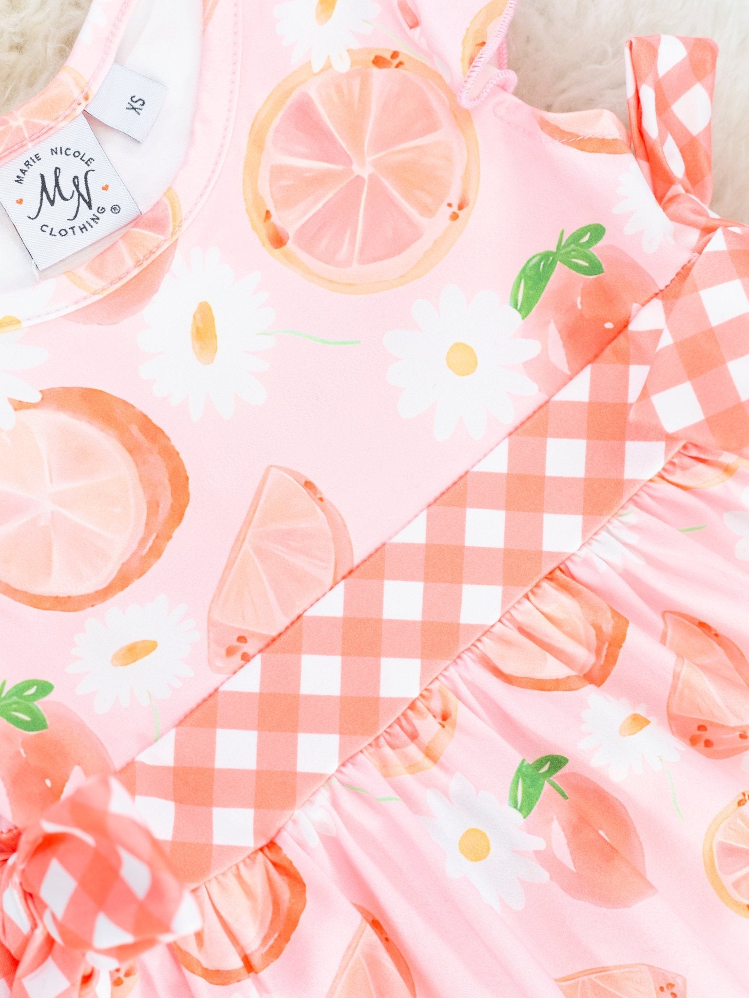 Grapefruit & Daisy Ruffle Dress - Marie Nicole Clothing