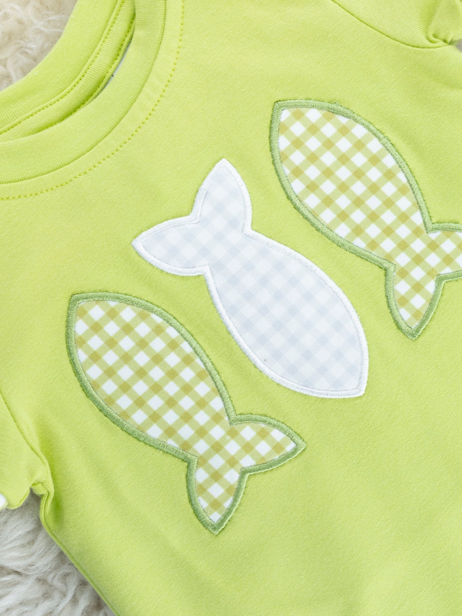 Green Gingham Fish Romper - Marie Nicole Clothing