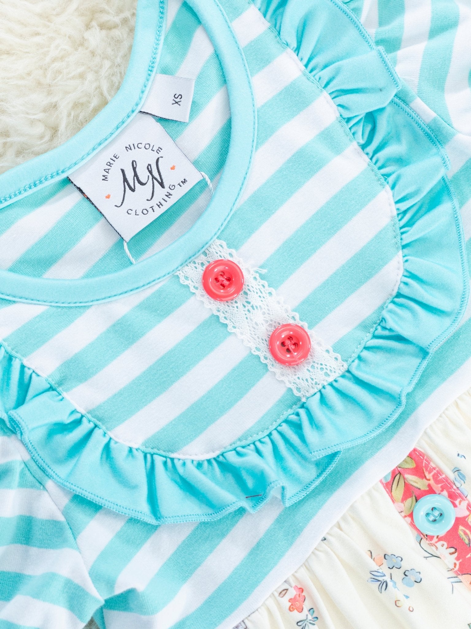Blue Striped Flock Ruffle Outfit - Marie Nicole Clothing