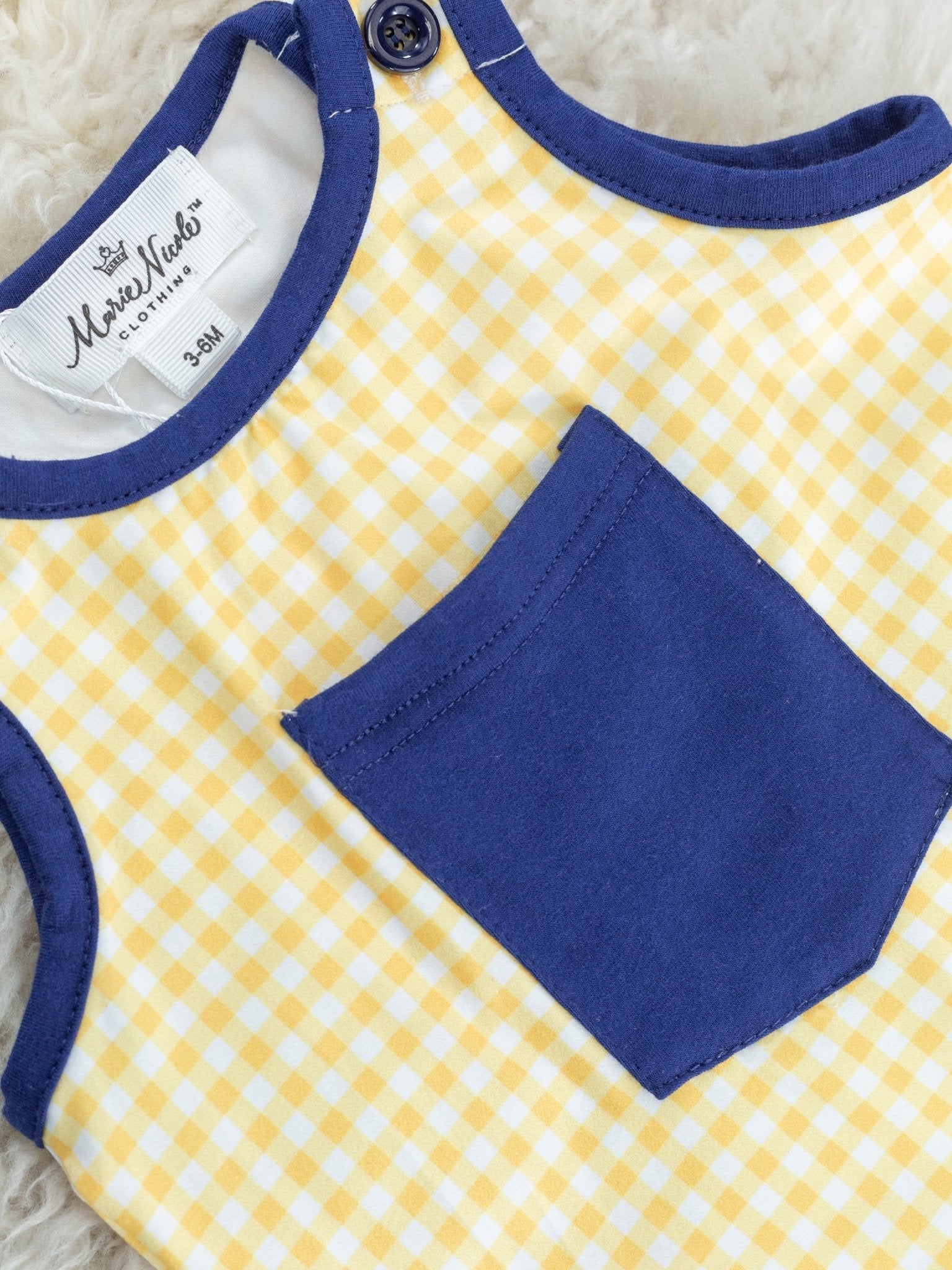 Navy & Yellow Gingham Romper - Marie Nicole Clothing