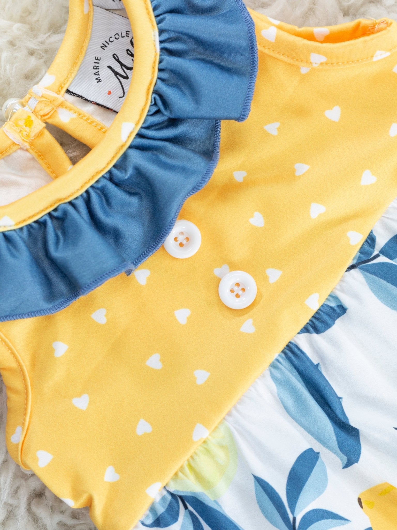 Navy Lemon Ruffle Tank Bubble Romper - Marie Nicole Clothing