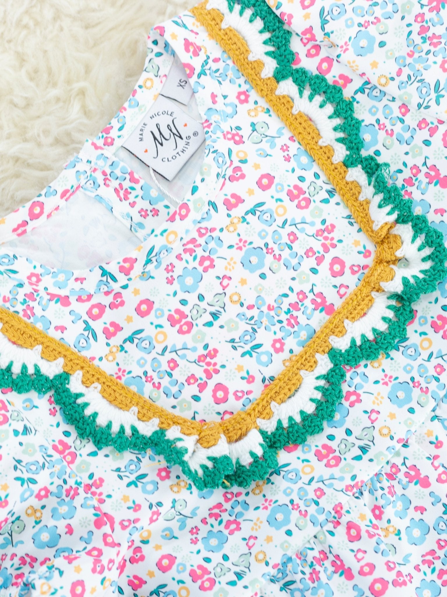 Blue Ditsy Floral Crochet Dress - Marie Nicole Clothing