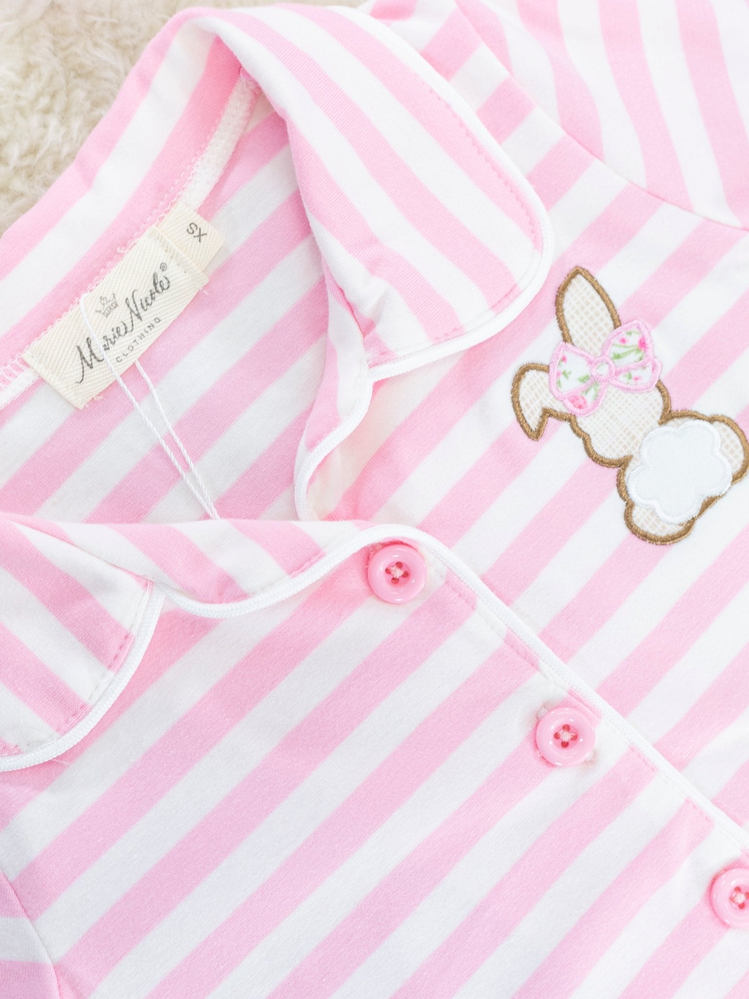 Striped Bunny & Carrots Pink Ruffle Pajamas - Marie Nicole Clothing