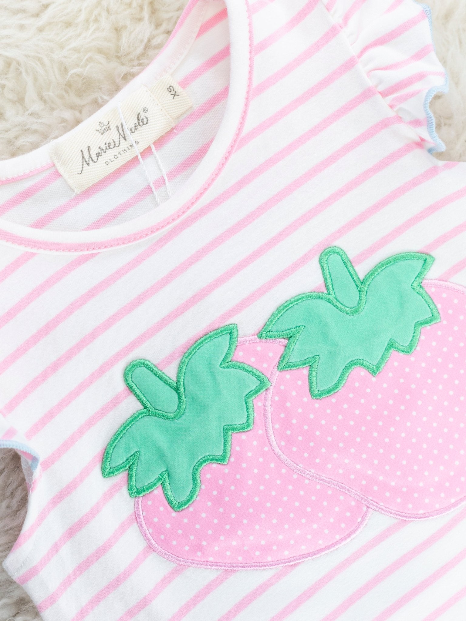 Pink & Blue Striped Strawberry Ruffle Outfit - Marie Nicole Clothing