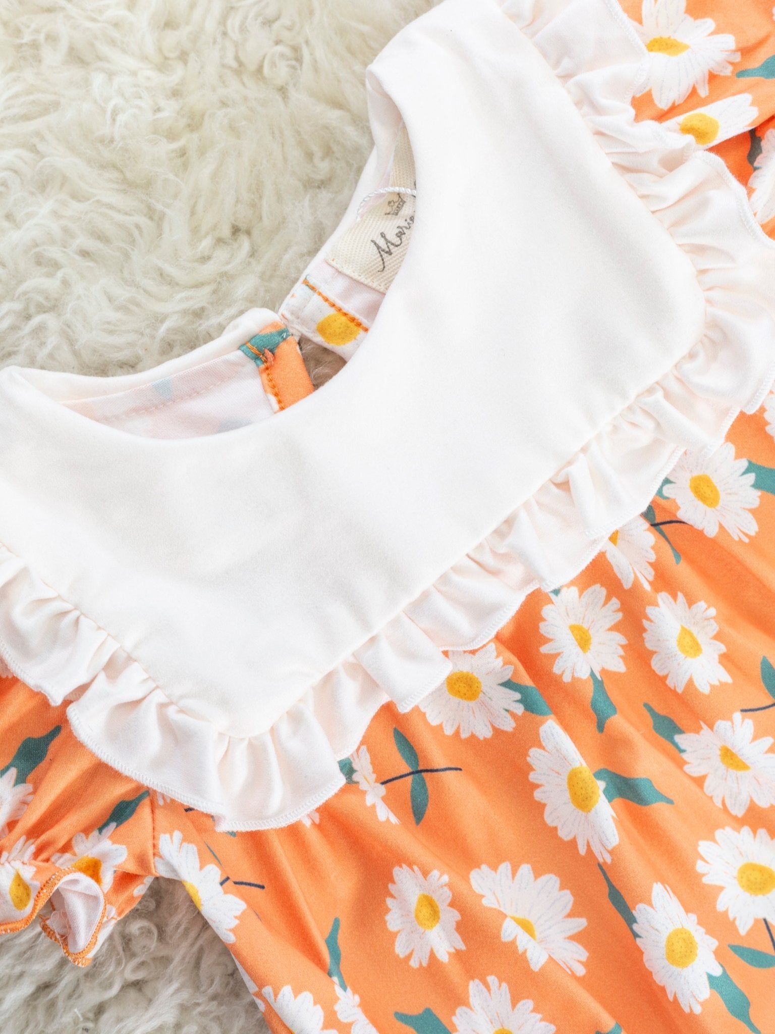 Orange Daisy Bib Collar Bubble Romper - Marie Nicole Clothing