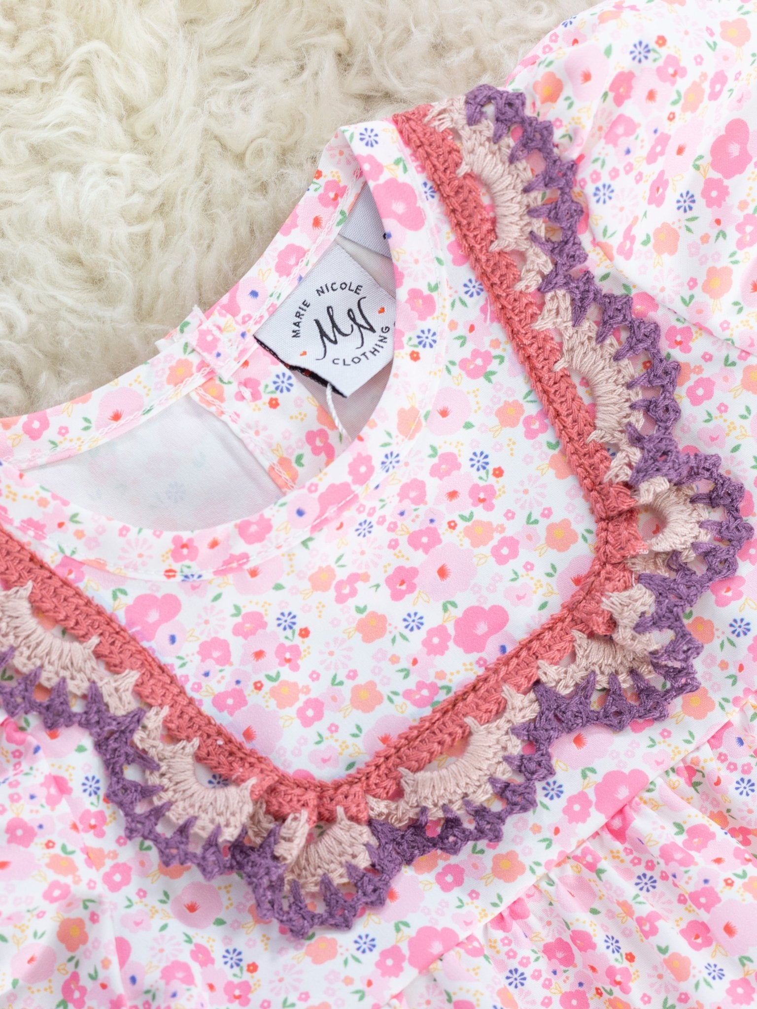 Pink Ditsy Floral Crochet Dress - Marie Nicole Clothing