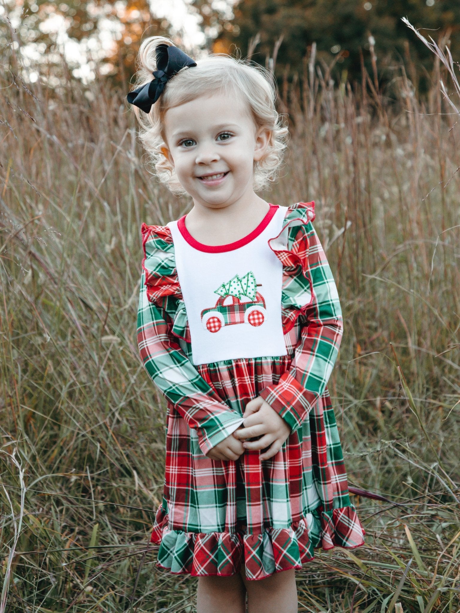 Red & Green Plaid Christmas Tree Ruffle Dress Marie Nicole Clothing Red & Green Plaid Christmas Tree Ruffle Dress Marie Nicole Clothing