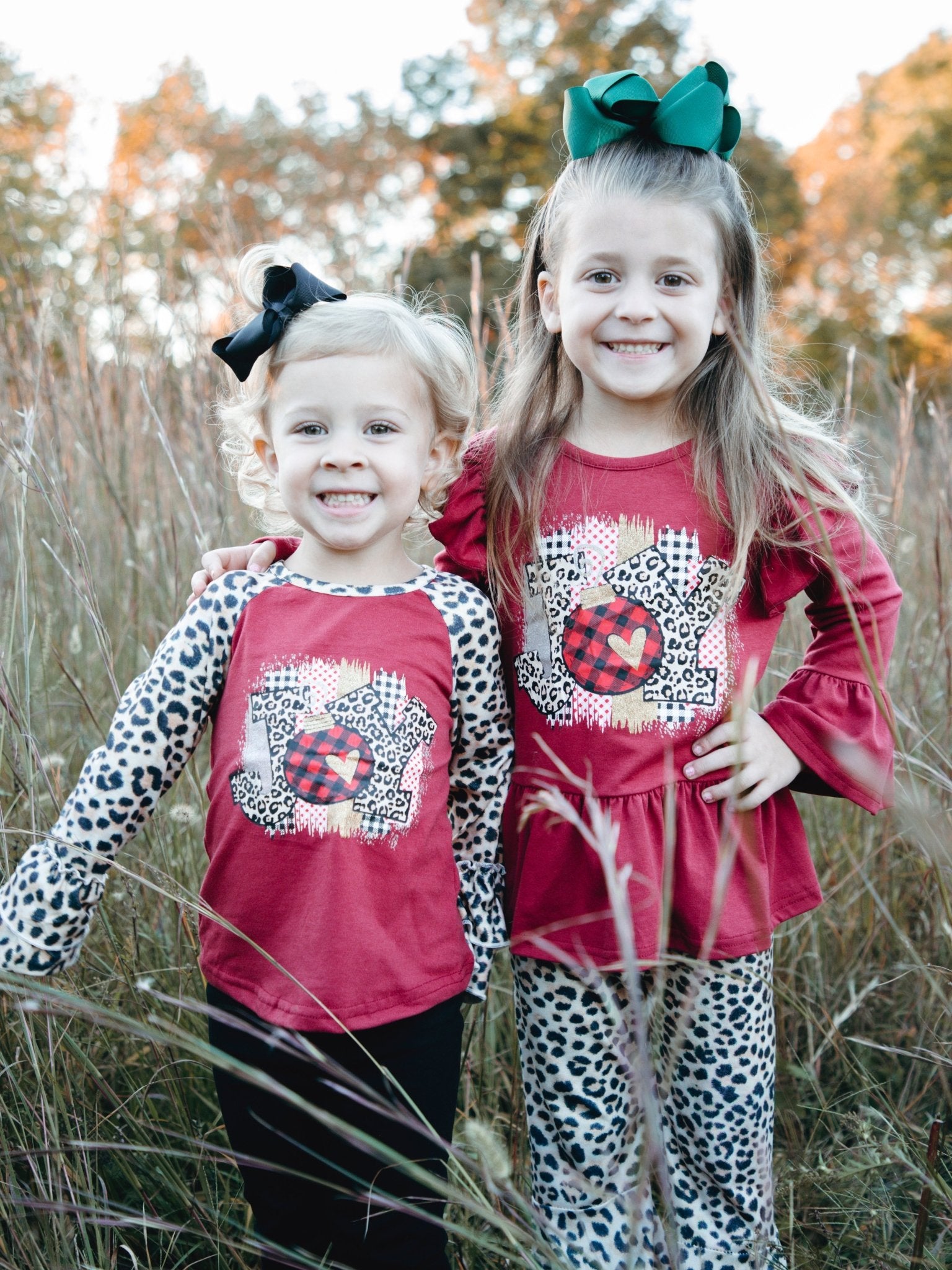 Burgundy "Joy" Leopard Ruffle Raglan Shirt - Marie Nicole Clothing
